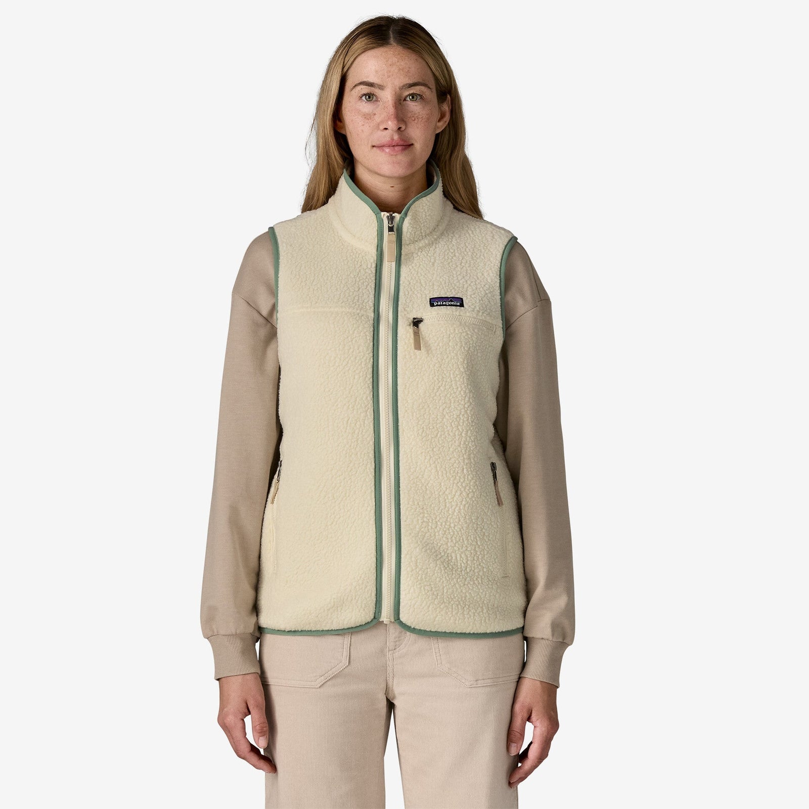 Womens Retro Pile Vest Natural / Ellwood Green - Image 2