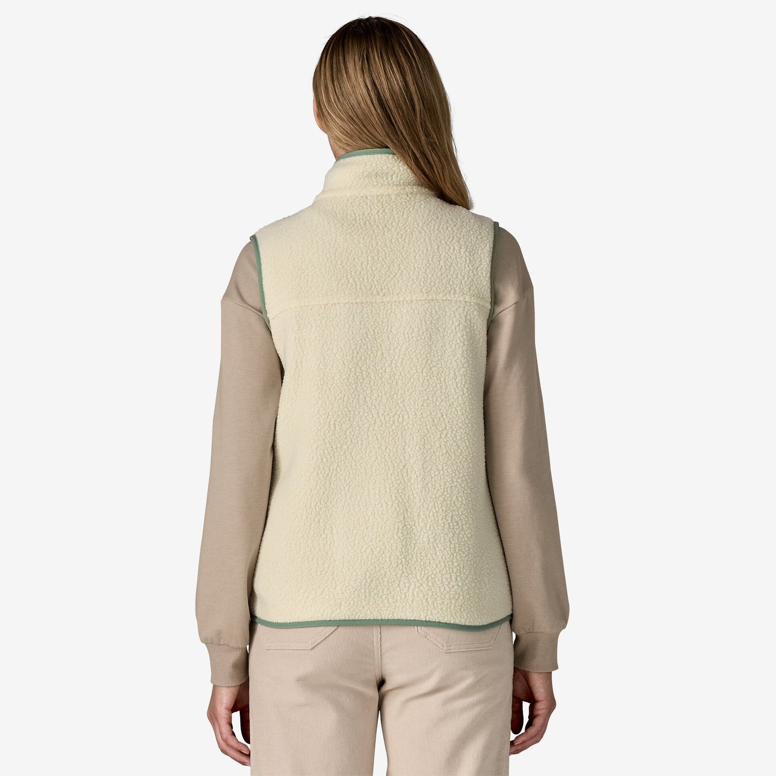 Womens Retro Pile Vest Natural / Ellwood Green - Image 3