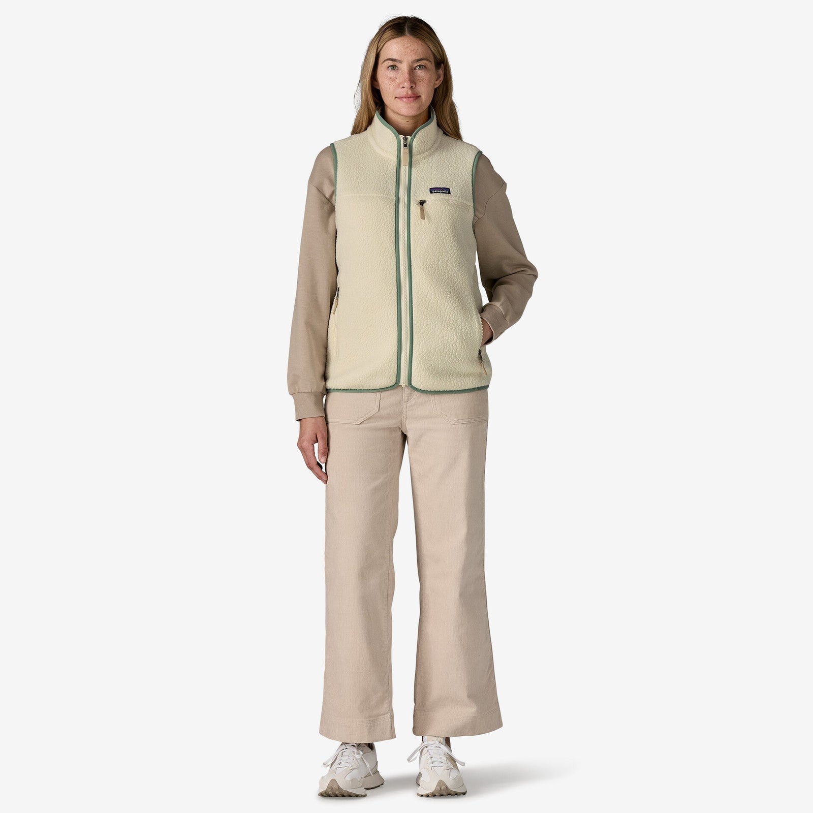 Womens Retro Pile Vest Natural / Ellwood Green - Image 4
