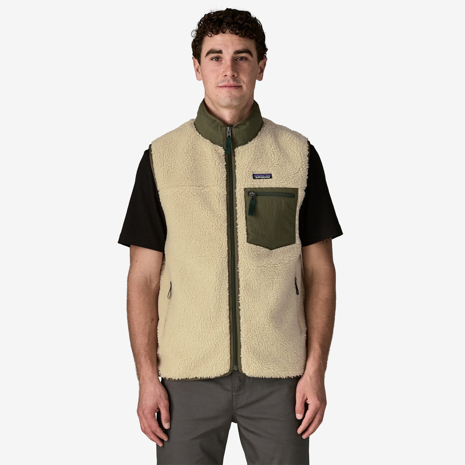 Mens Classic Retro-X Fleece Vest Dark Natural / Basin Green - Image 2