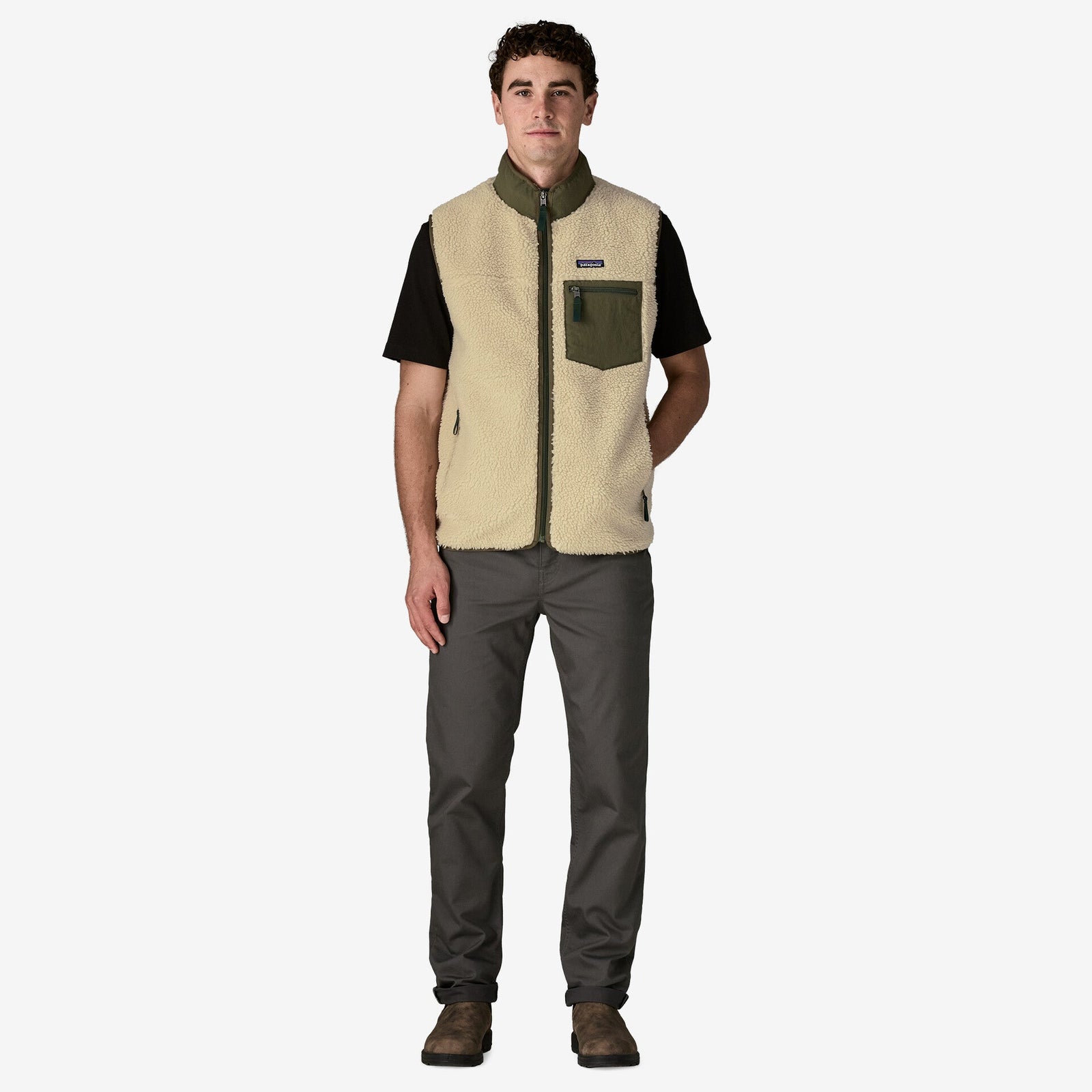 Mens Classic Retro-X Fleece Vest Dark Natural / Basin Green - Image 4