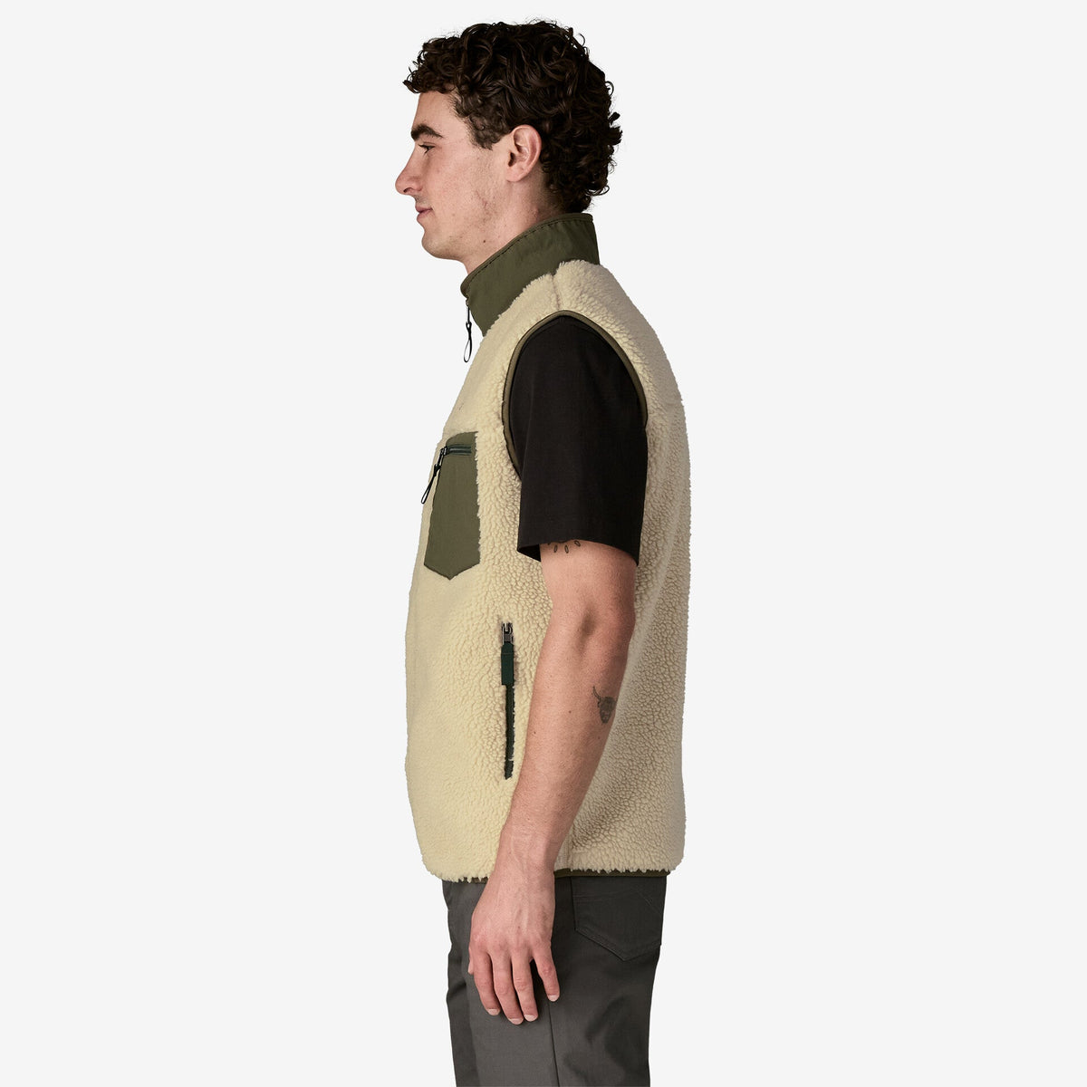 Mens Classic Retro-X Fleece Vest Dark Natural / Basin Green - Image 5