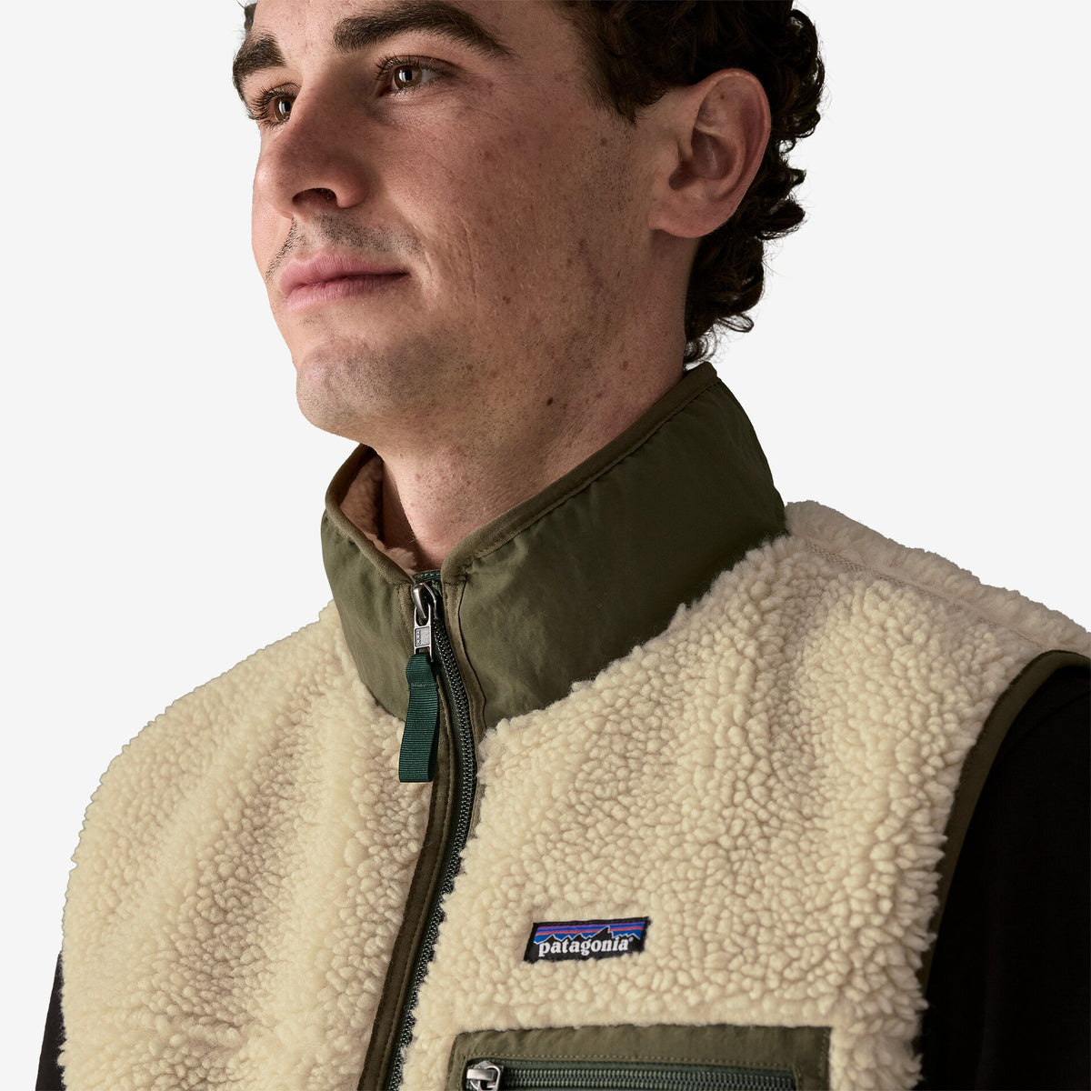 Mens Classic Retro-X Fleece Vest Dark Natural / Basin Green - Image 6