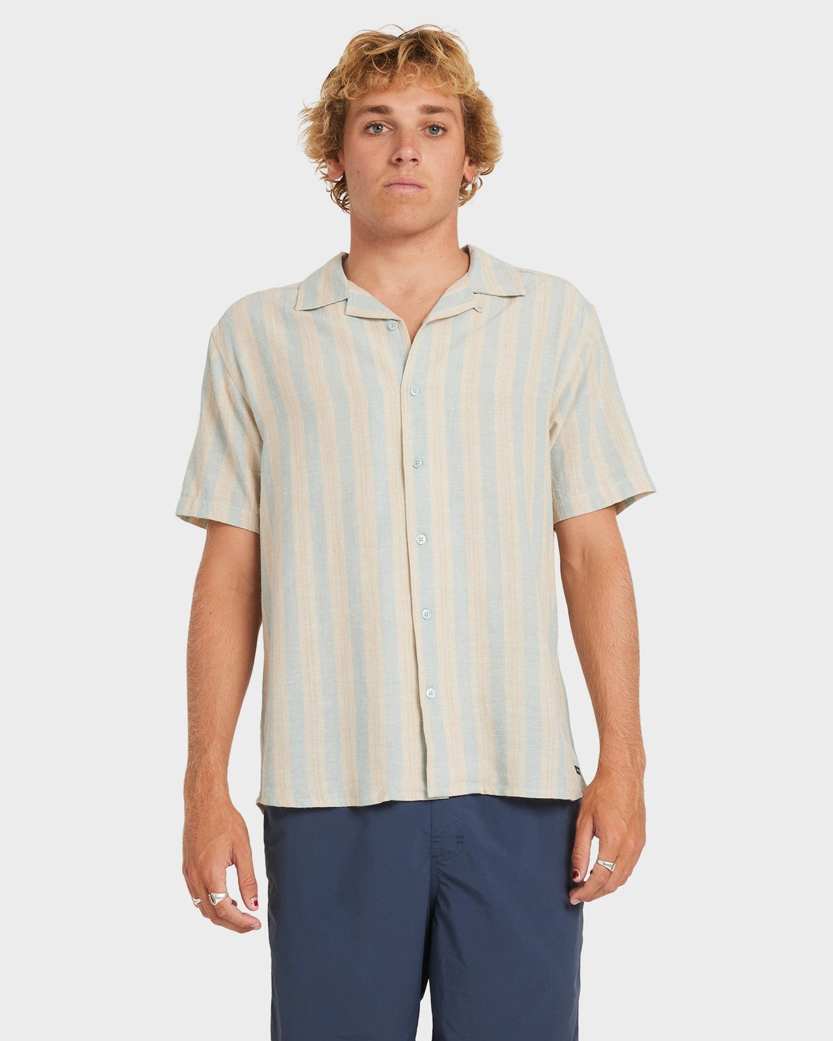 Mens Beat Stripe Dress Shirt Chambray - Image 1