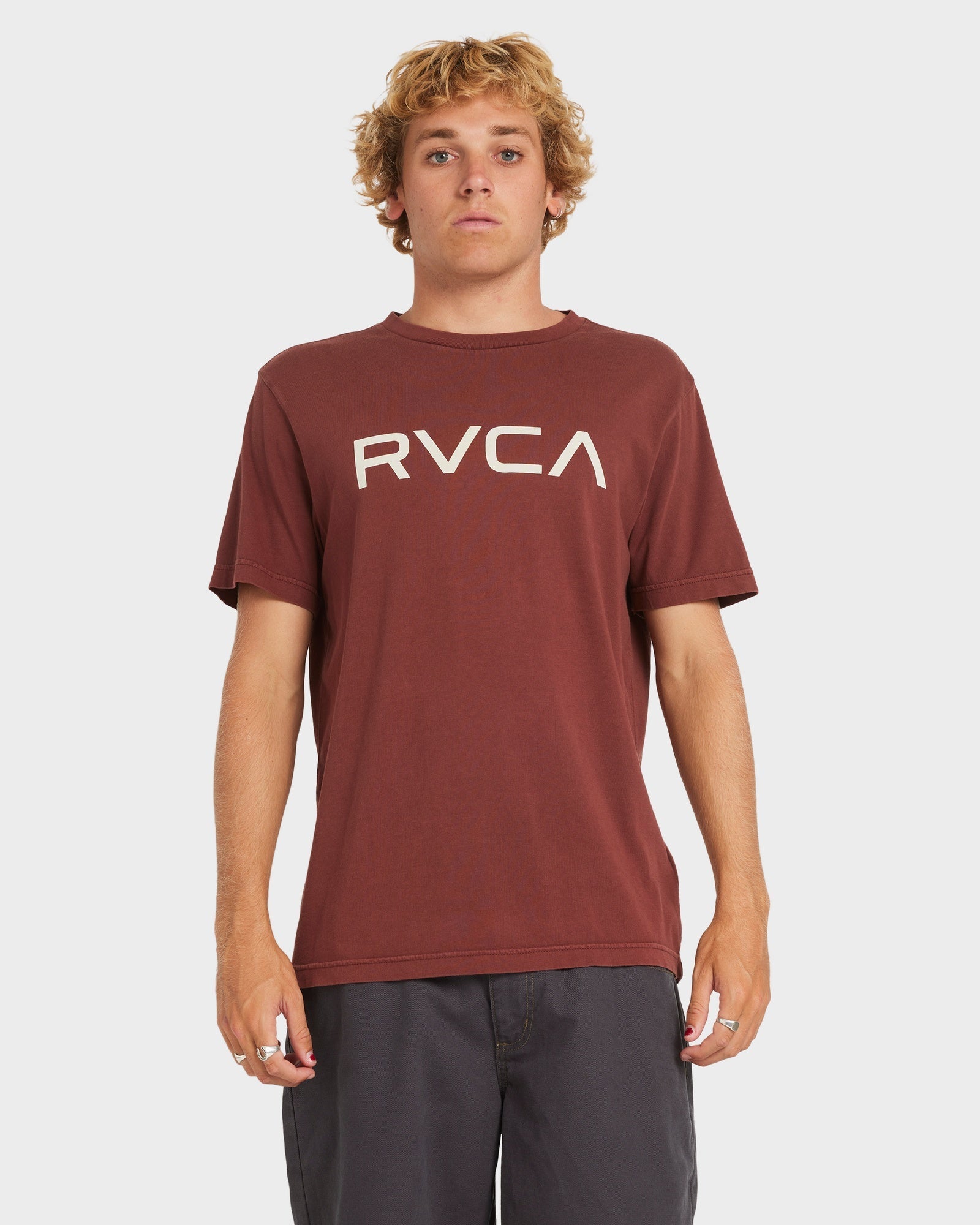 Mens Big Rvca T Shirt Red Earth - Image 11