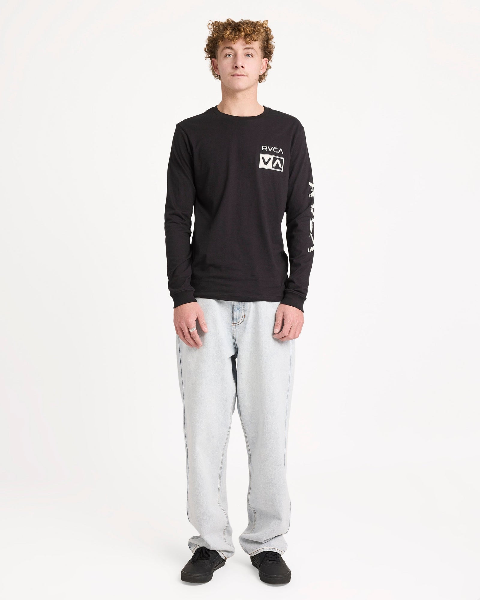 Mens Big RVCA Glitch Long Sleeve T Shirt Black - Image 5