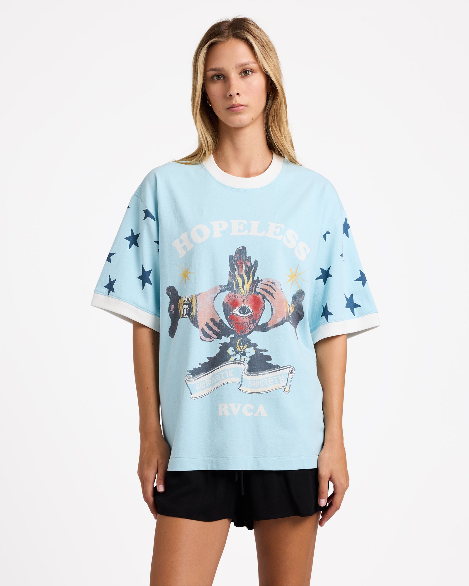 Womens Toni Ringer T Shirt Crystal Blue - Image 3