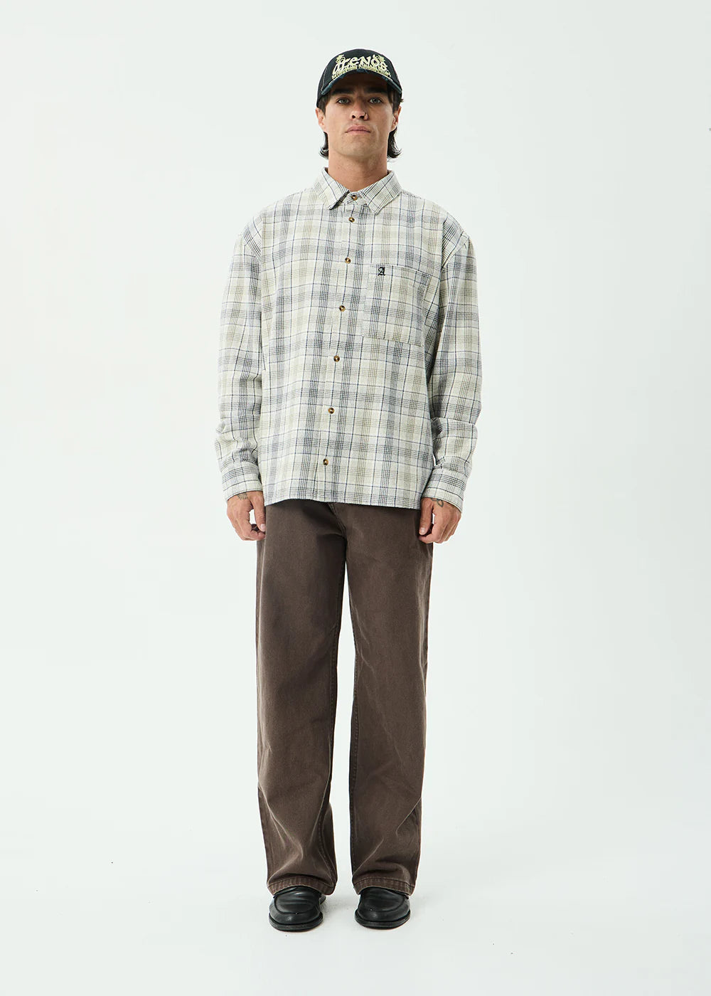 Mens Shelter Long Sleeve White Check - Image 9