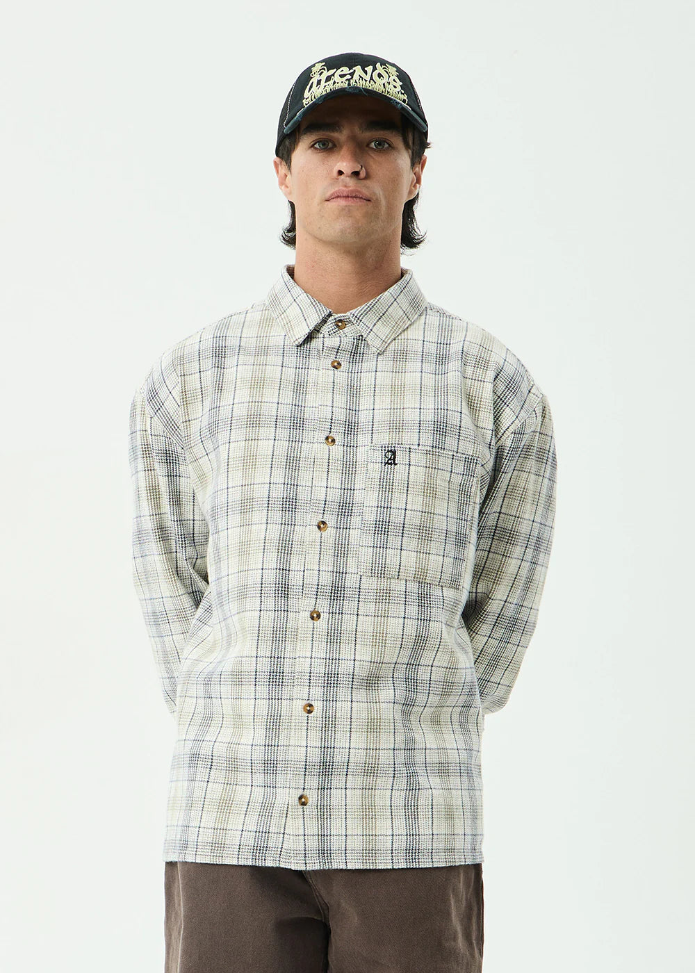 Mens Shelter Long Sleeve White Check - Image 3