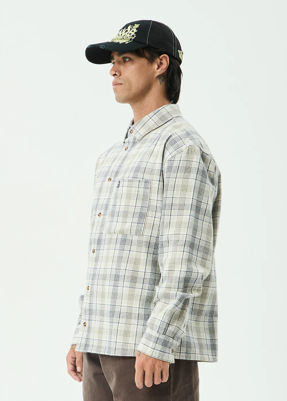 Mens Shelter Long Sleeve White Check - Image 4