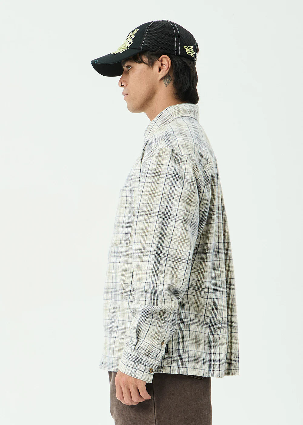 Mens Shelter Long Sleeve White Check - Image 5