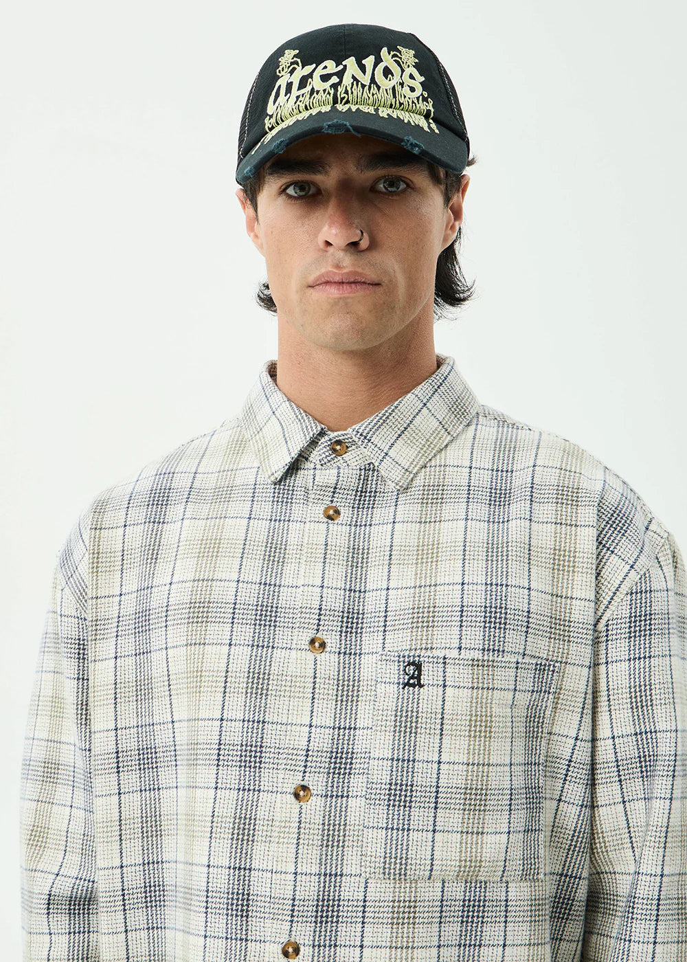 Mens Shelter Long Sleeve White Check - Image 8