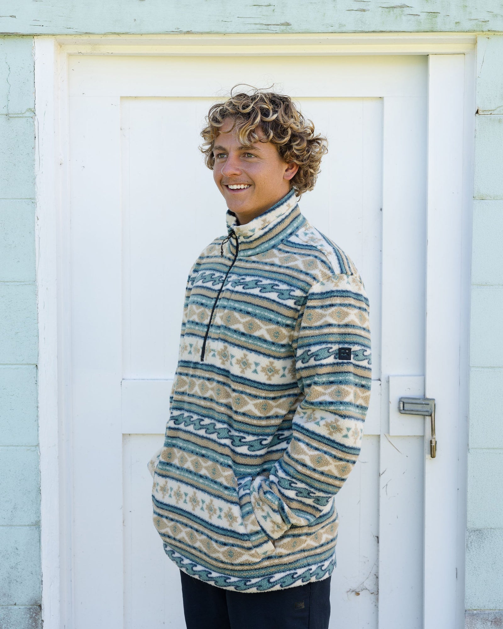 Mens Boundary Mock Neck Half Zip Hooded Jumper Desert - Image 1