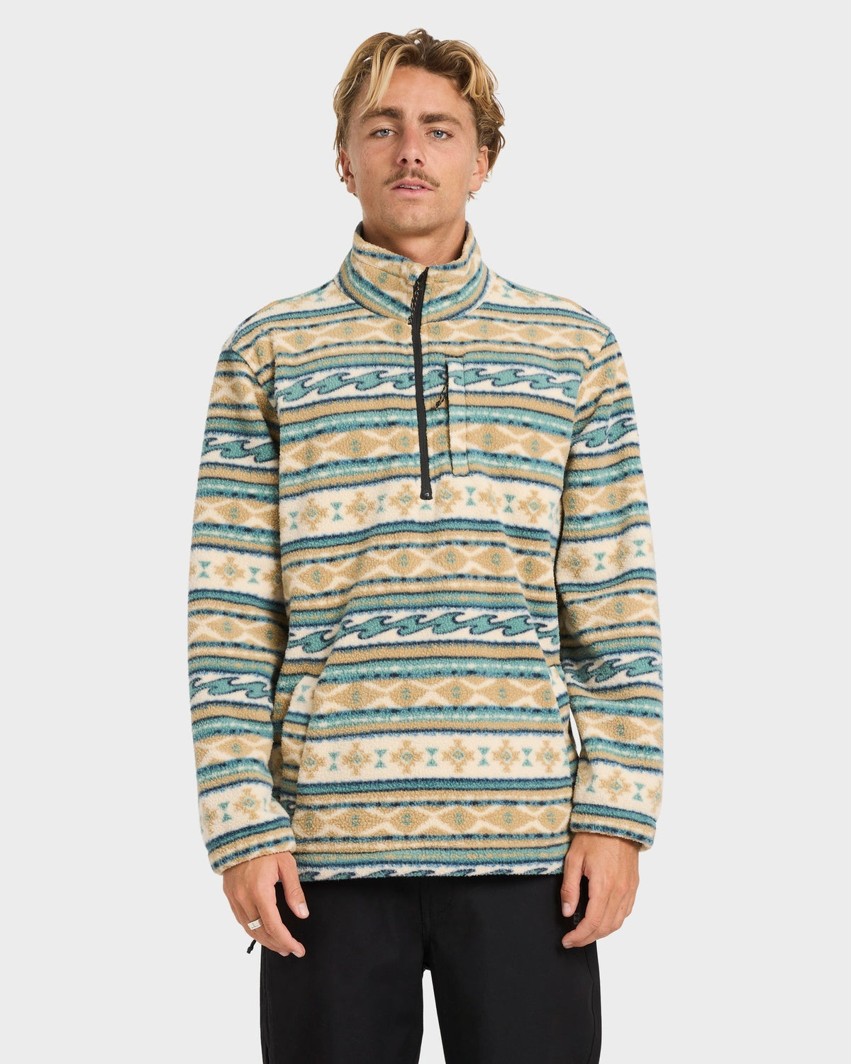 Mens Boundary Mock Neck Half Zip Hooded Jumper Desert - Image 2