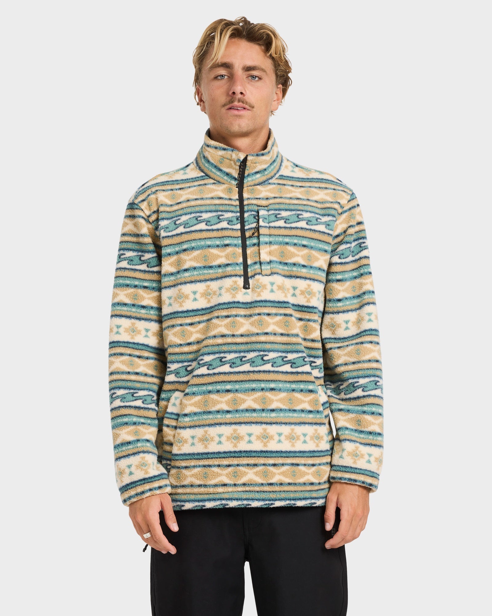 Mens Boundary Mock Neck Half Zip Hooded Jumper Desert - Image 2