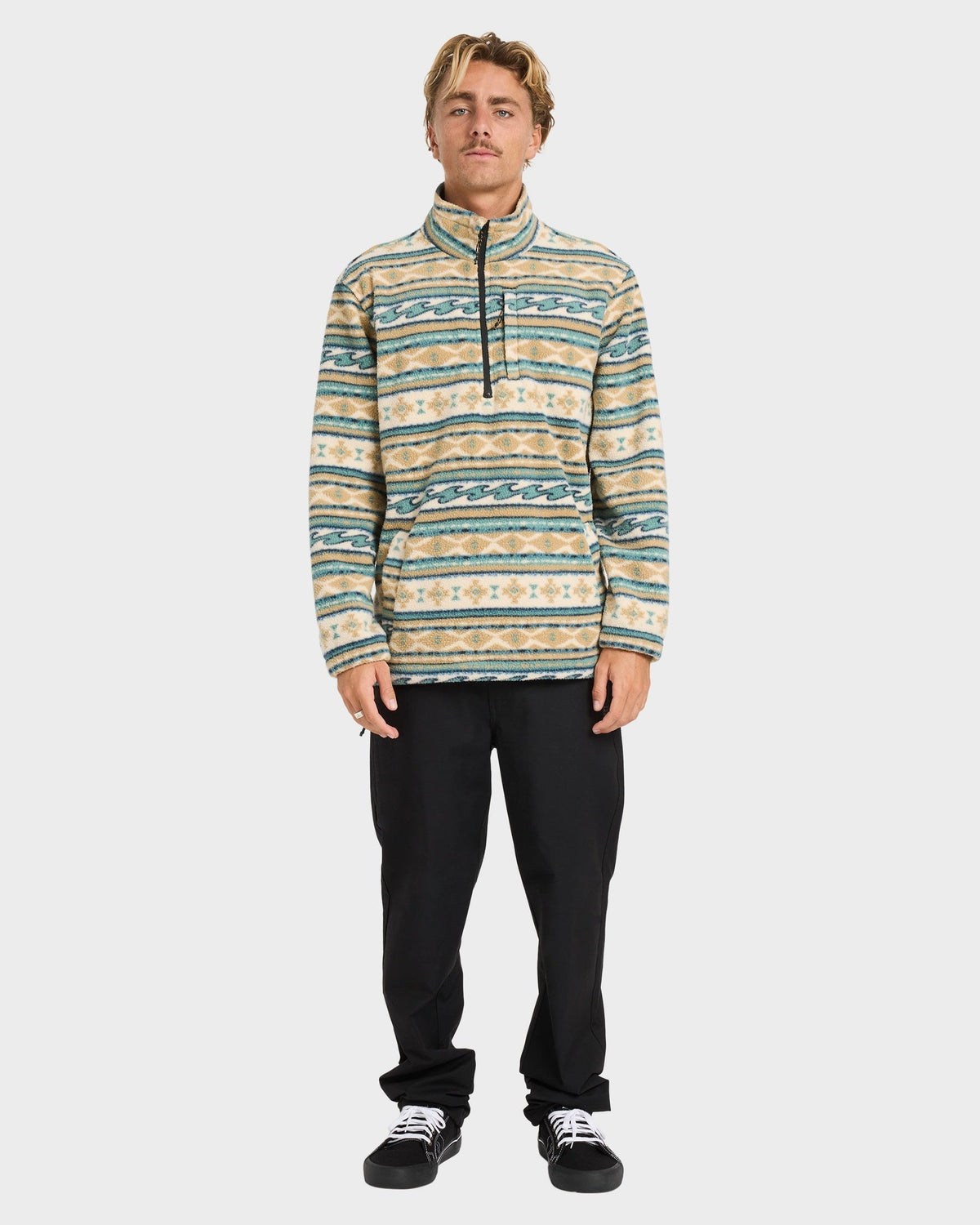Mens Boundary Mock Neck Half Zip Hooded Jumper Desert - Image 6
