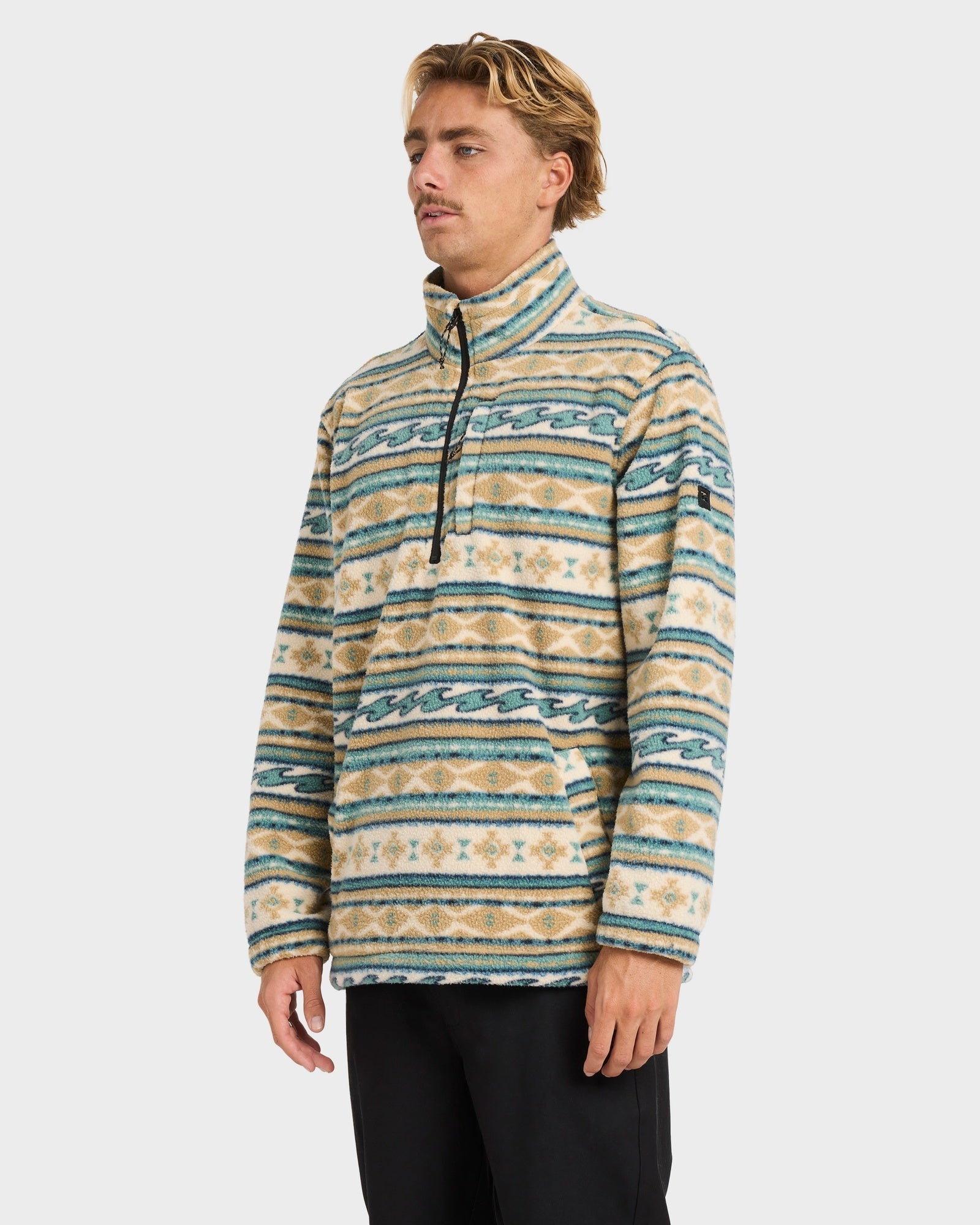 Mens Boundary Mock Neck Half Zip Hooded Jumper Desert - Image 4