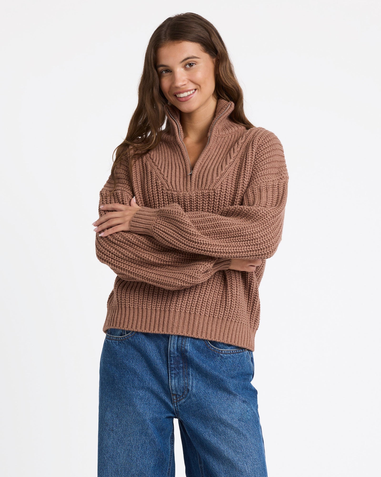 Womens So Cozy Half Zip Sweater Mocha - Image 1