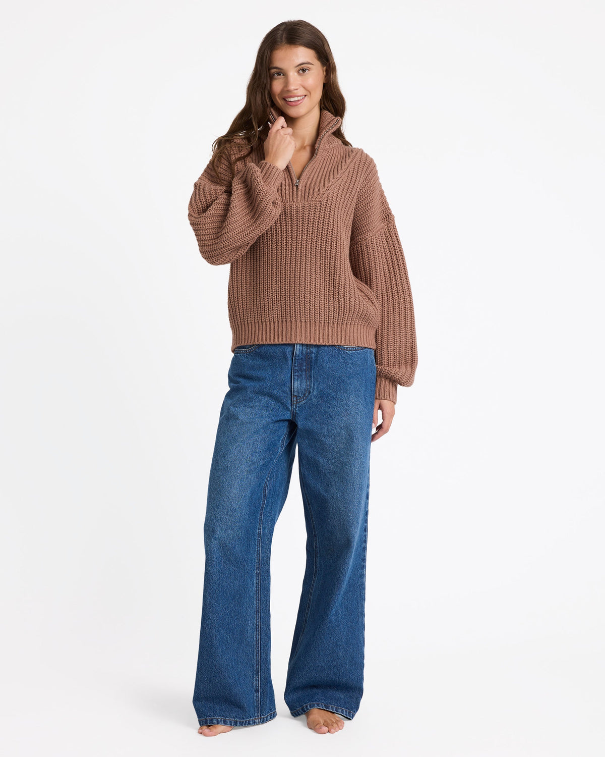 Womens So Cozy Half Zip Sweater Mocha - Image 5