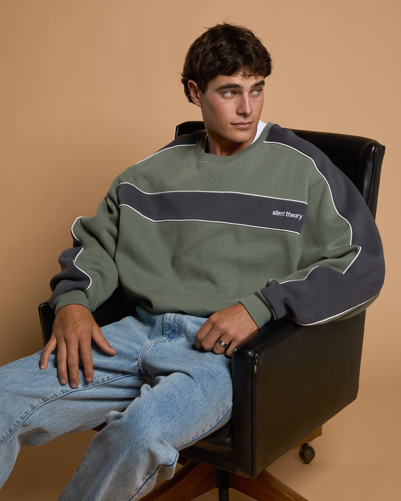 Mens Cutback Panelled Sweater Eucalyptus - Image 1