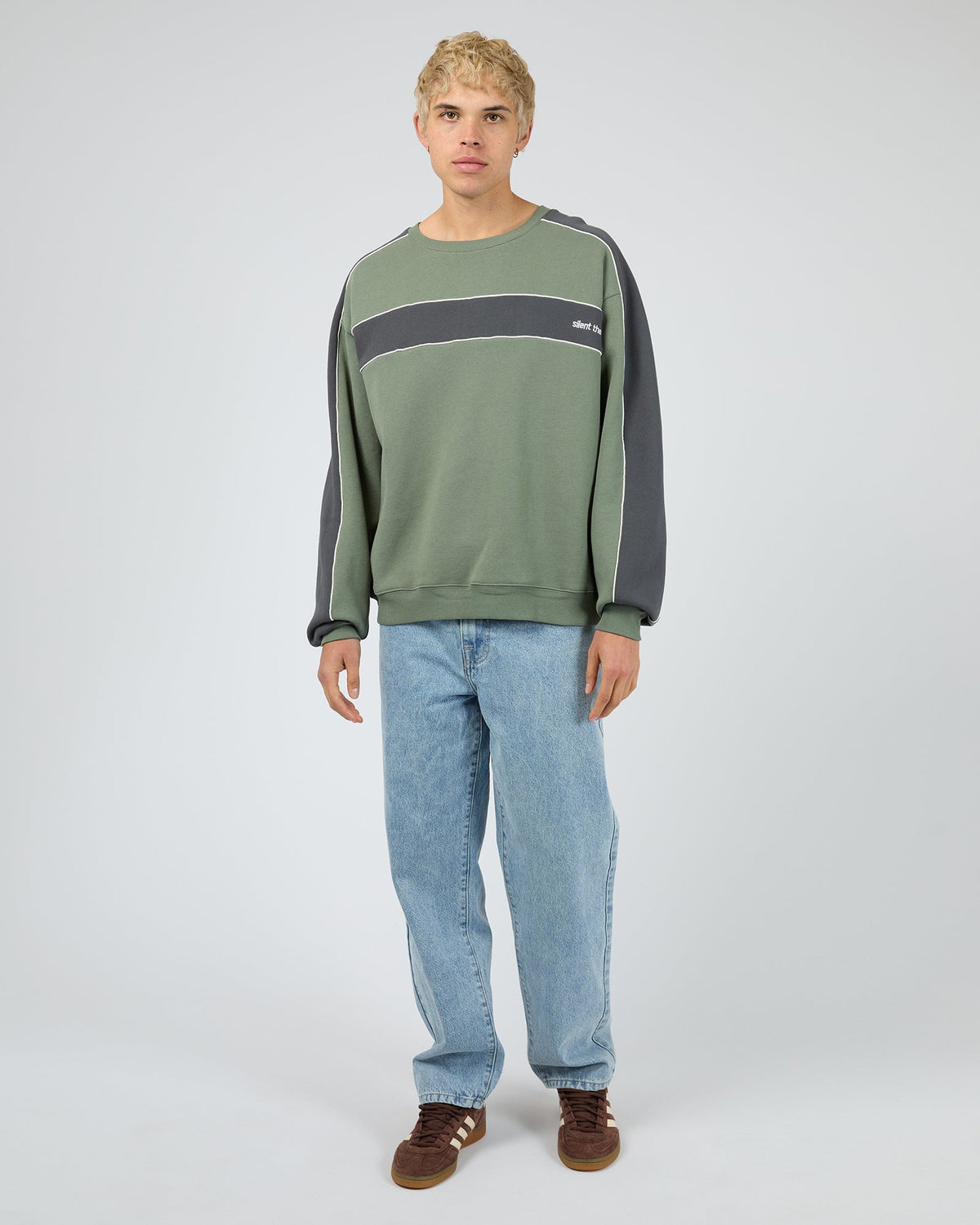 Mens Cutback Panelled Sweater Eucalyptus - Image 3