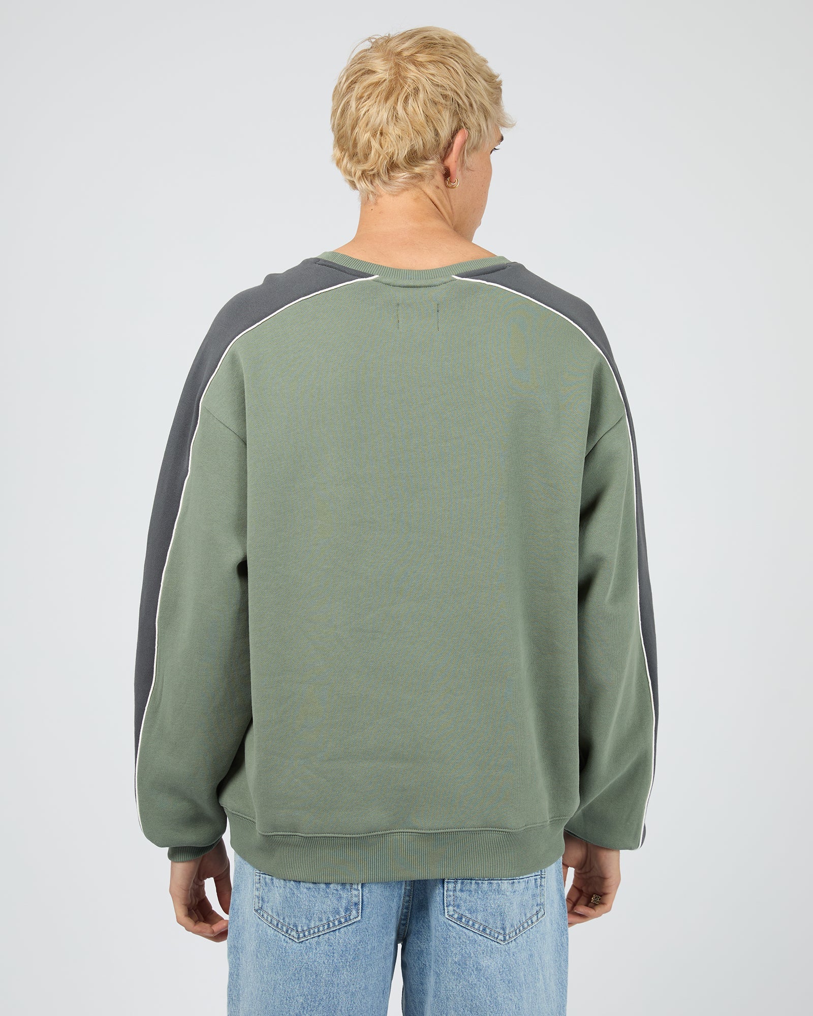 Mens Cutback Panelled Sweater Eucalyptus - Image 4