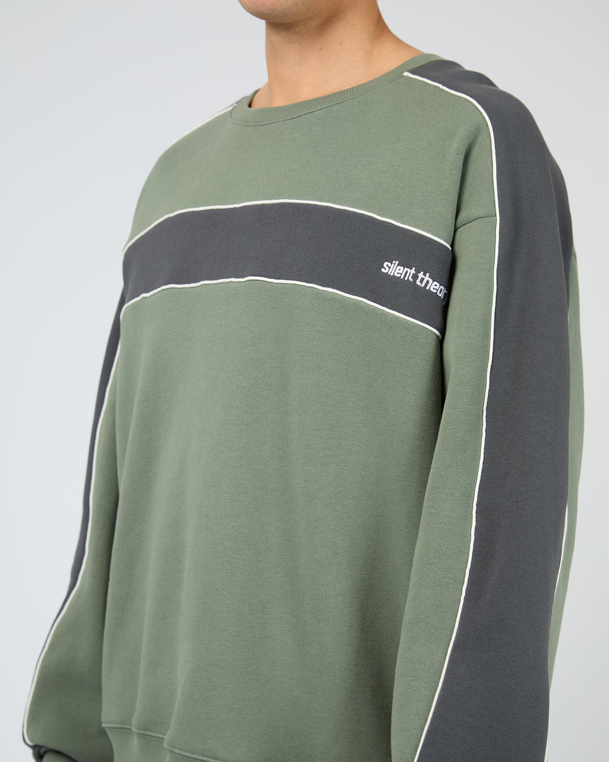 Mens Cutback Panelled Sweater Eucalyptus - Image 6