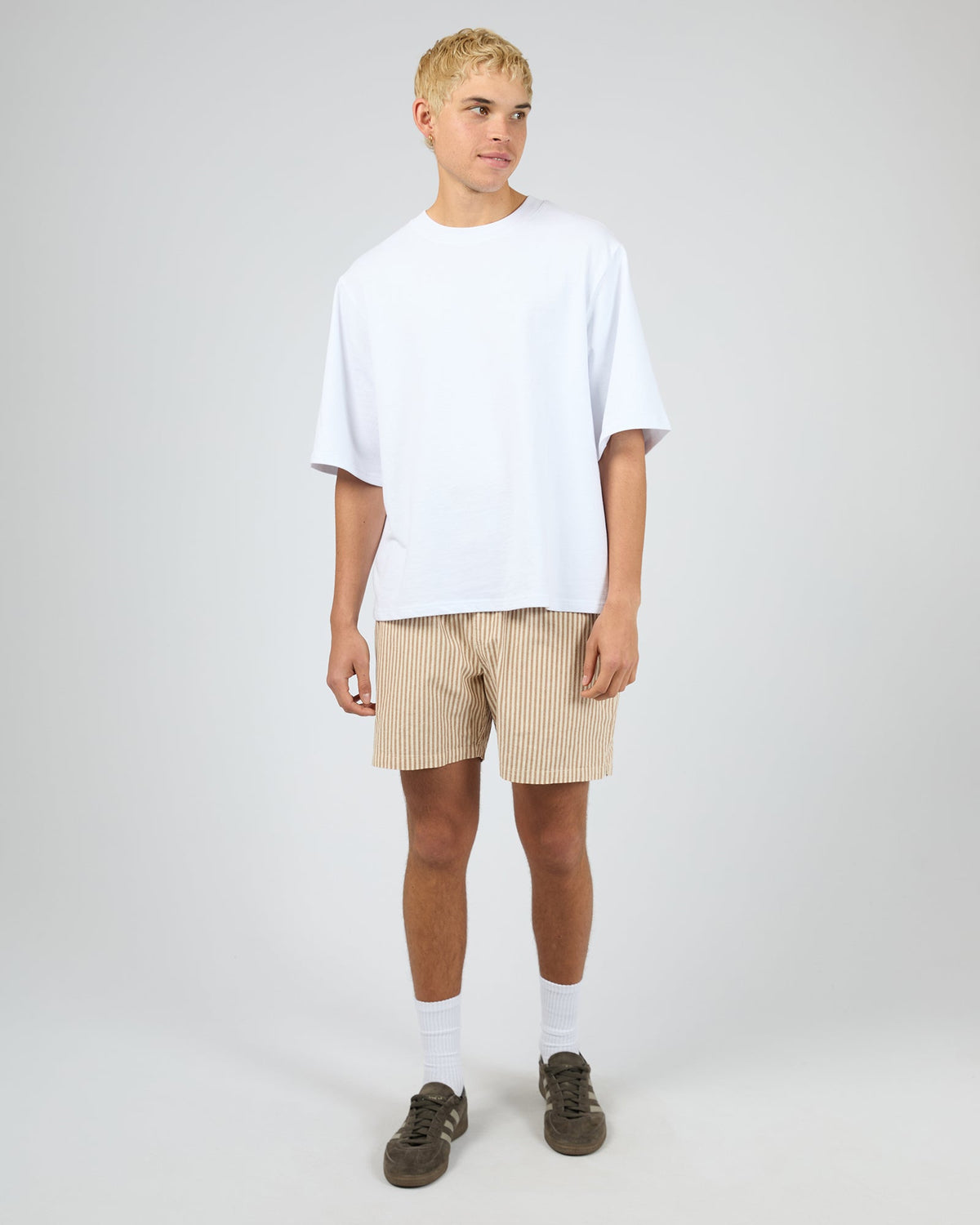 Mens Stripe Linen Walk Short Tan - Image 2