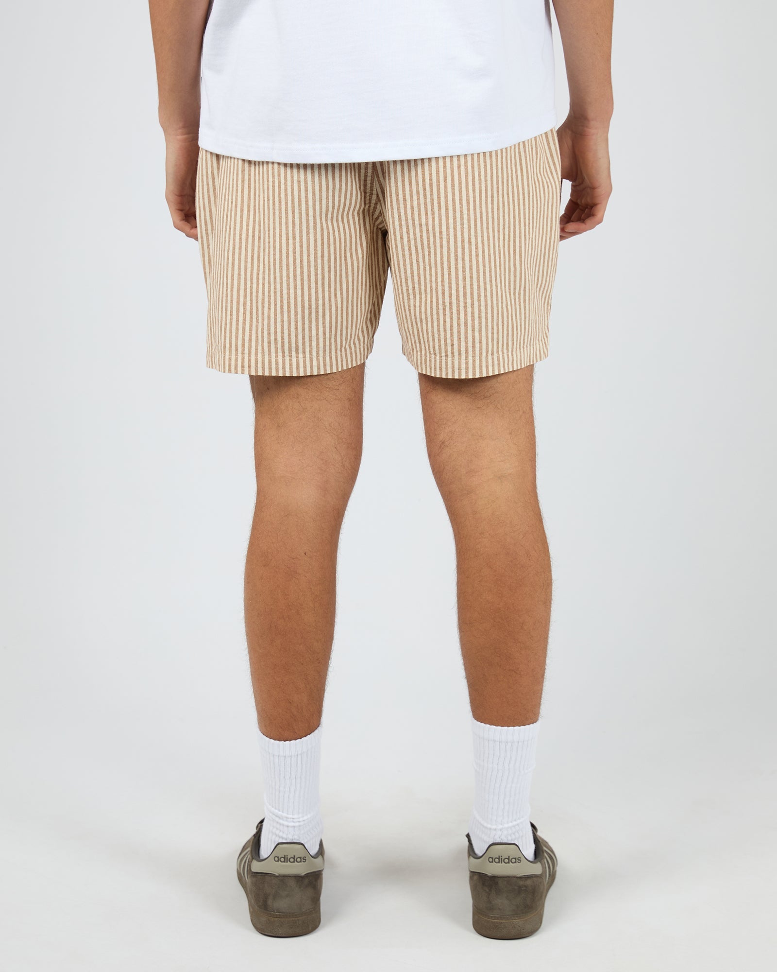 Mens Stripe Linen Walk Short Tan - Image 3