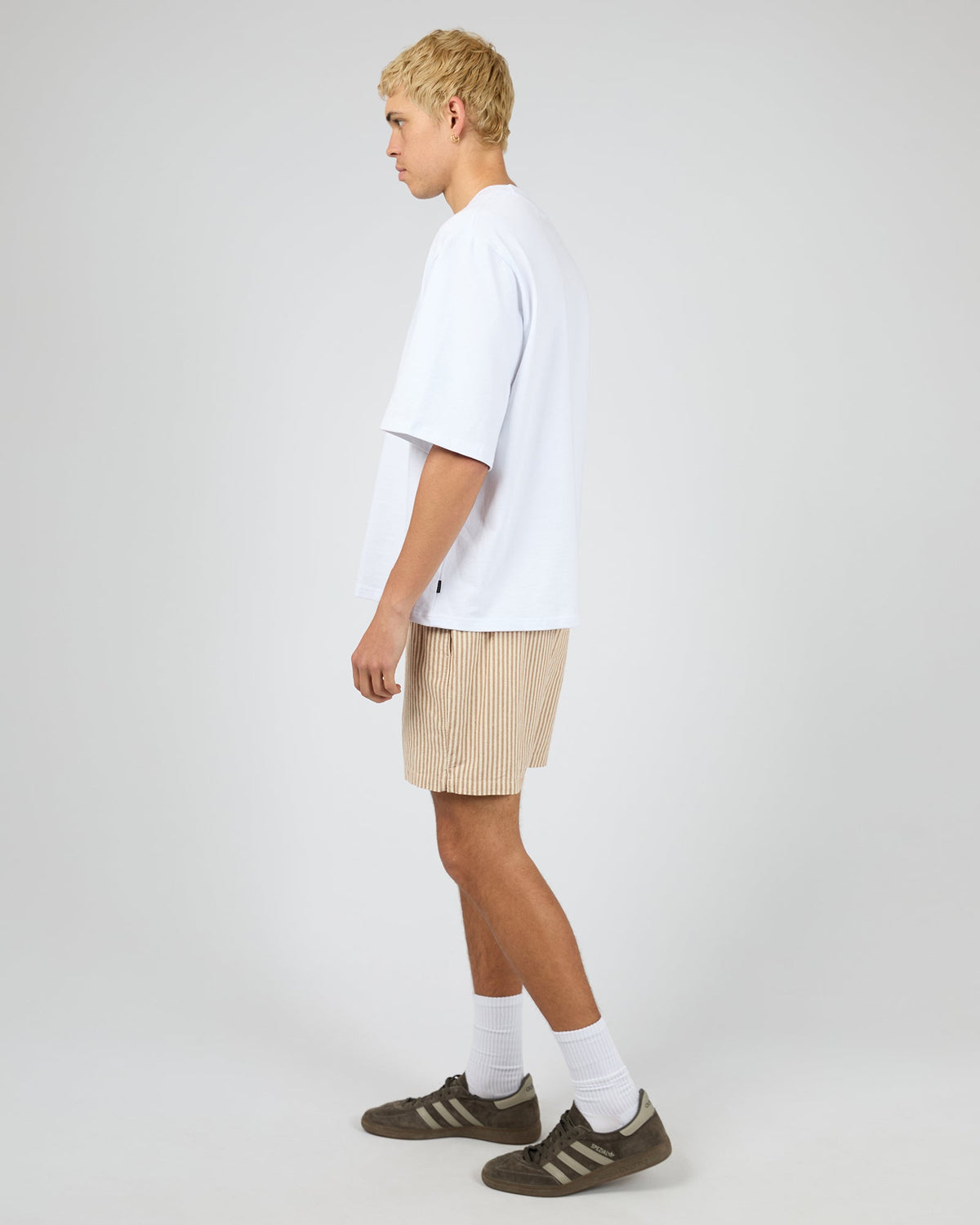 Mens Stripe Linen Walk Short Tan - Image 6
