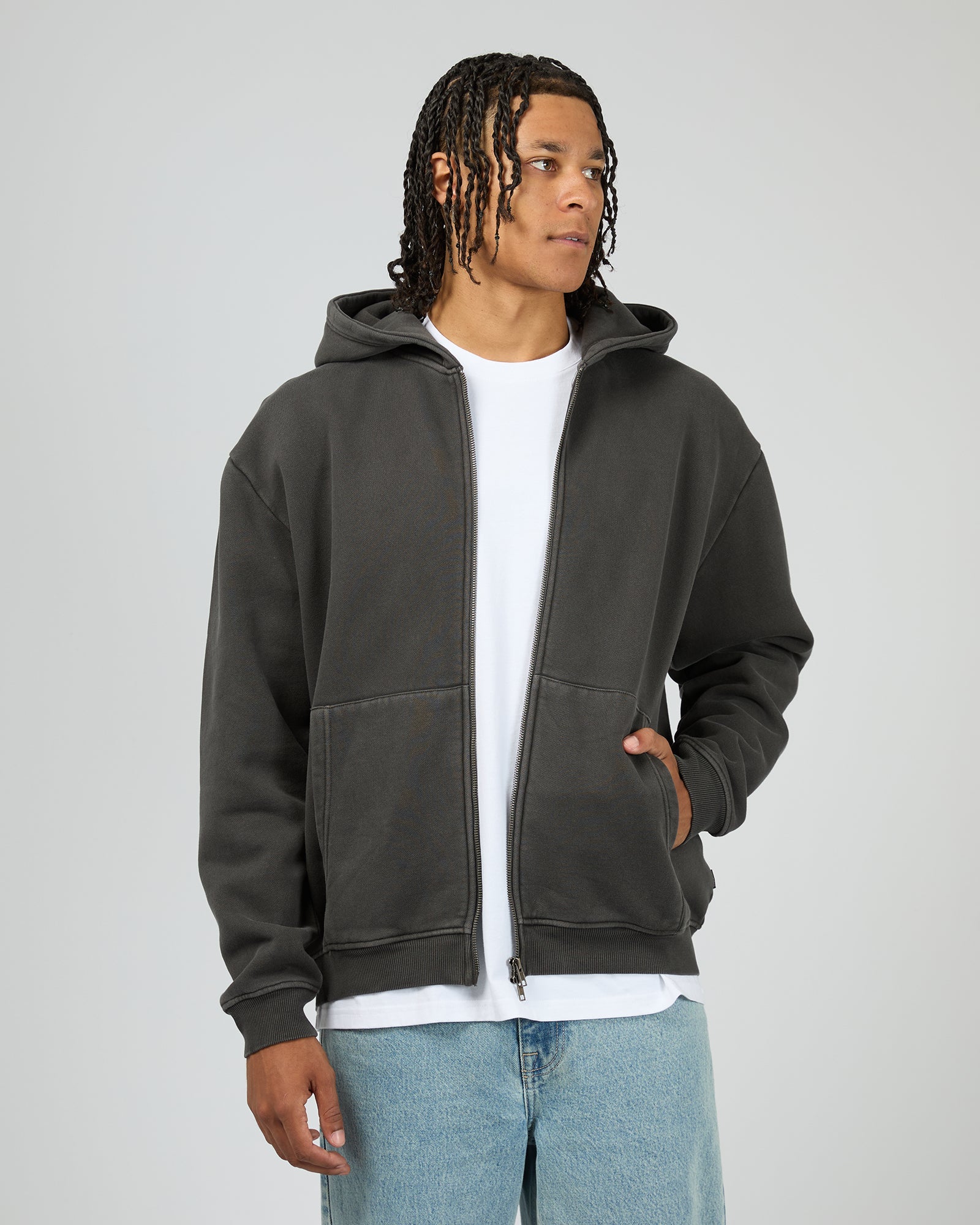 Mens Box Zip Hoodie Coal - Image 1