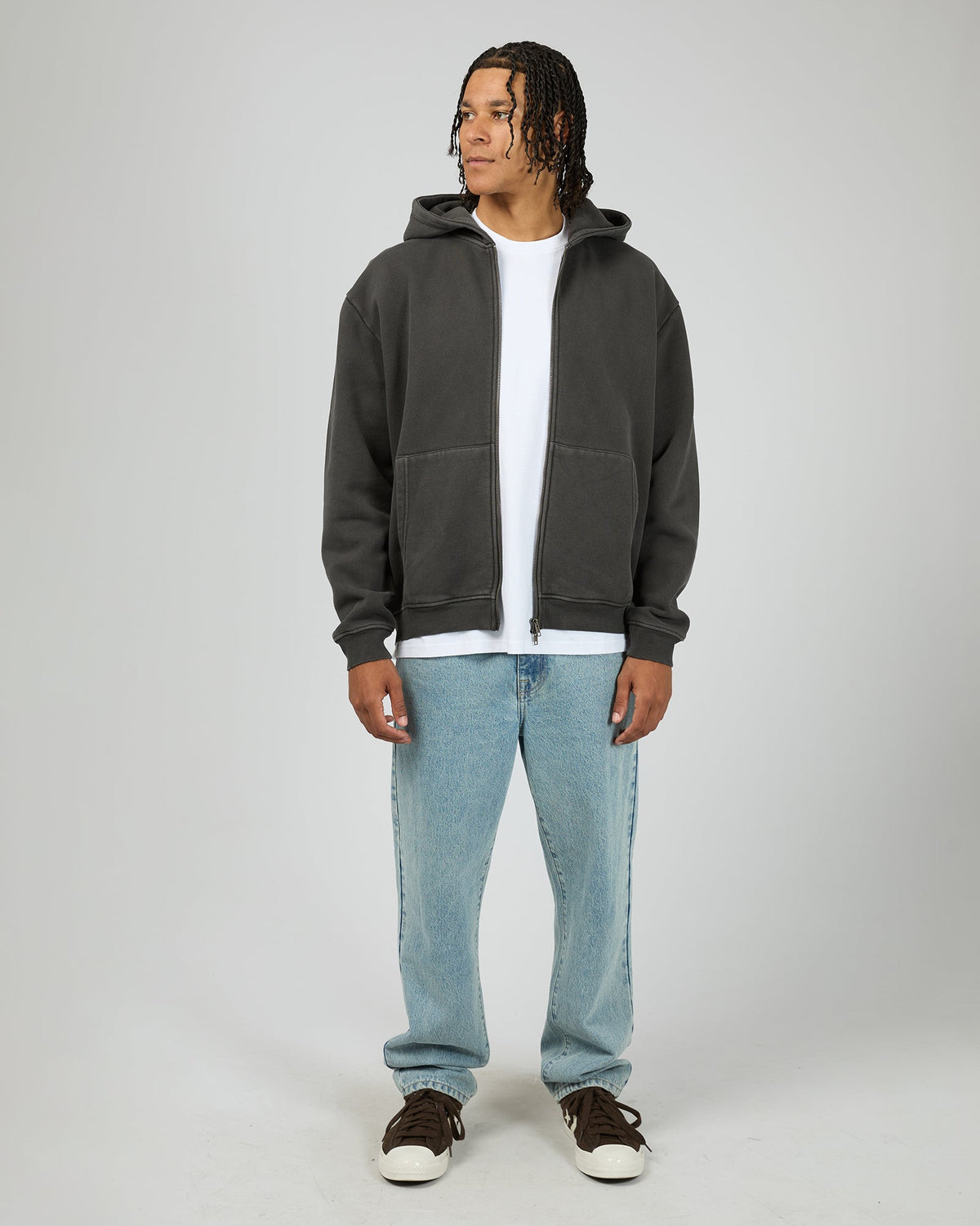 Mens Box Zip Hoodie Coal - Image 2