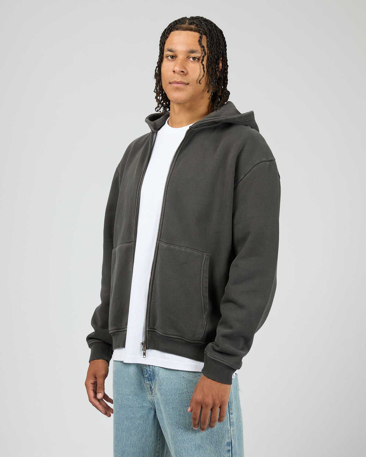 Mens Box Zip Hoodie Coal - Image 4