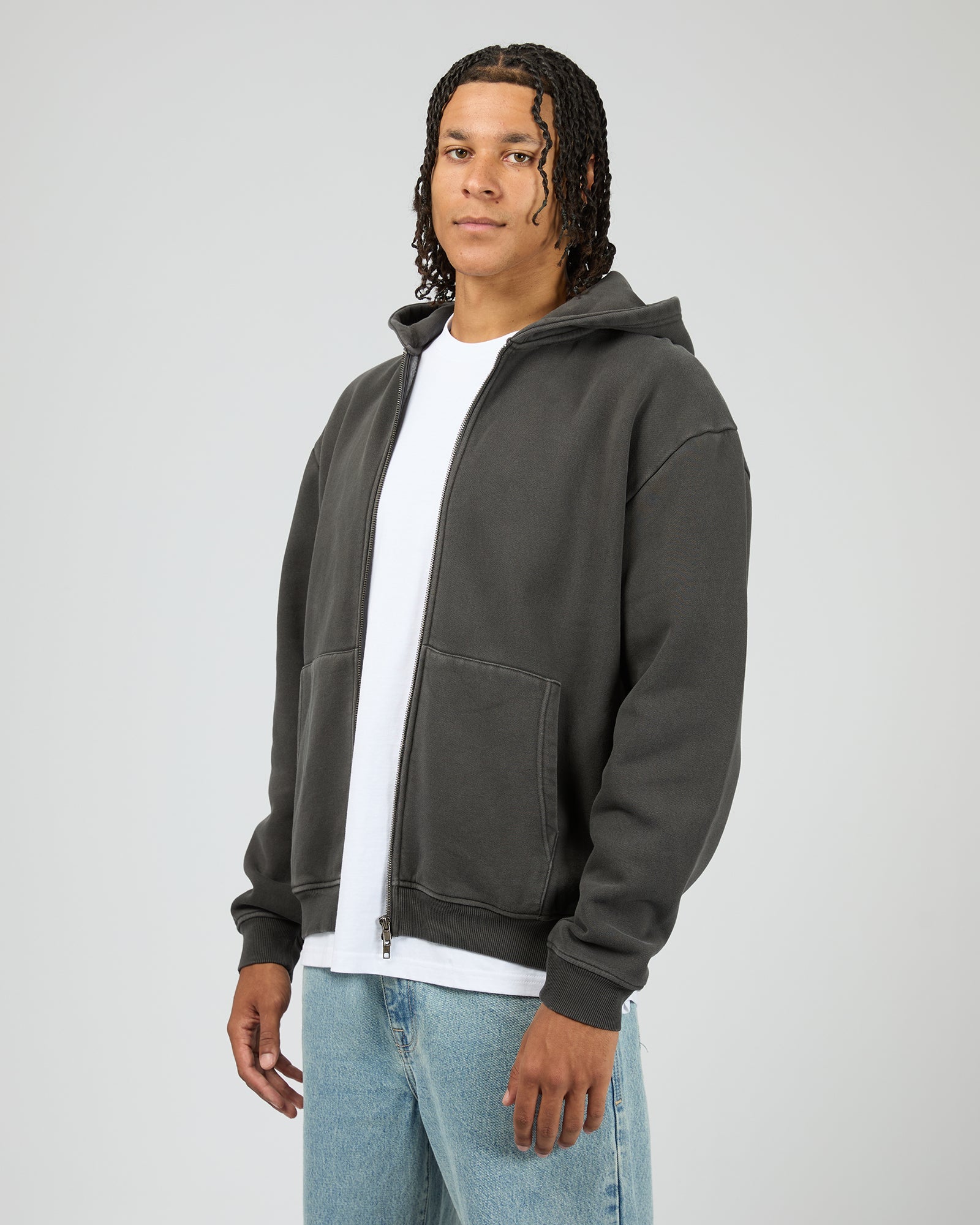 Mens Box Zip Hoodie Coal - Image 4