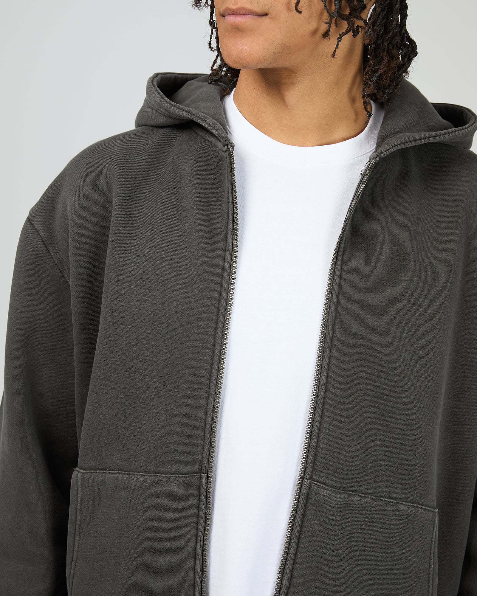 Mens Box Zip Hoodie Coal - Image 5