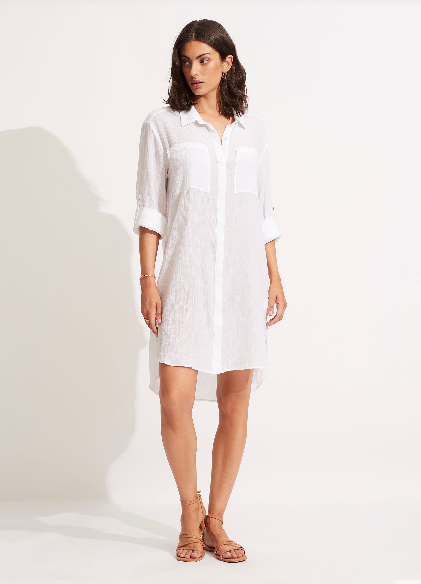 Womens Crinkle Twill Beach Dress Shirt White - Image 1