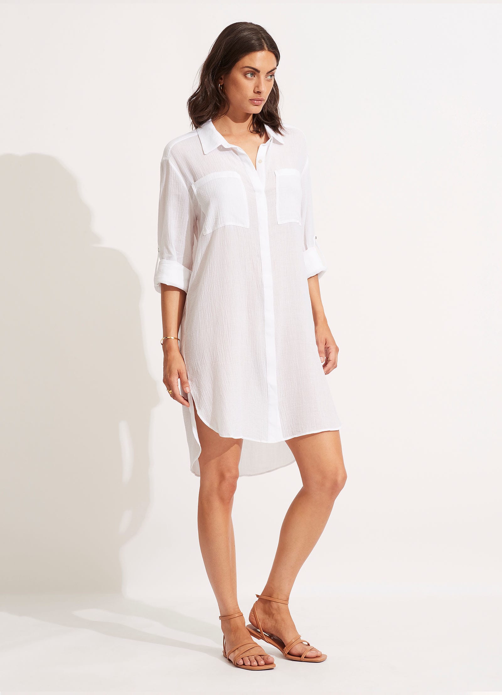 Womens Crinkle Twill Beach Dress Shirt White - Image 3