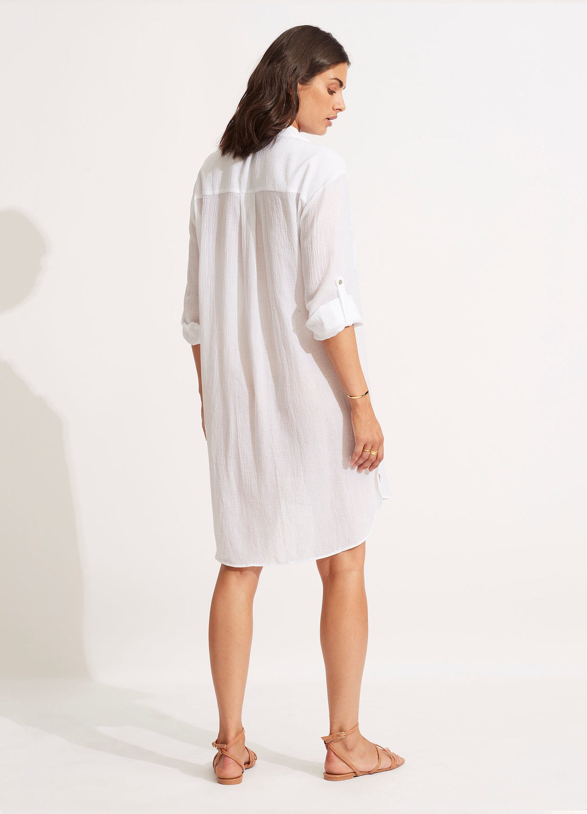 Womens Crinkle Twill Beach Dress Shirt White - Image 4