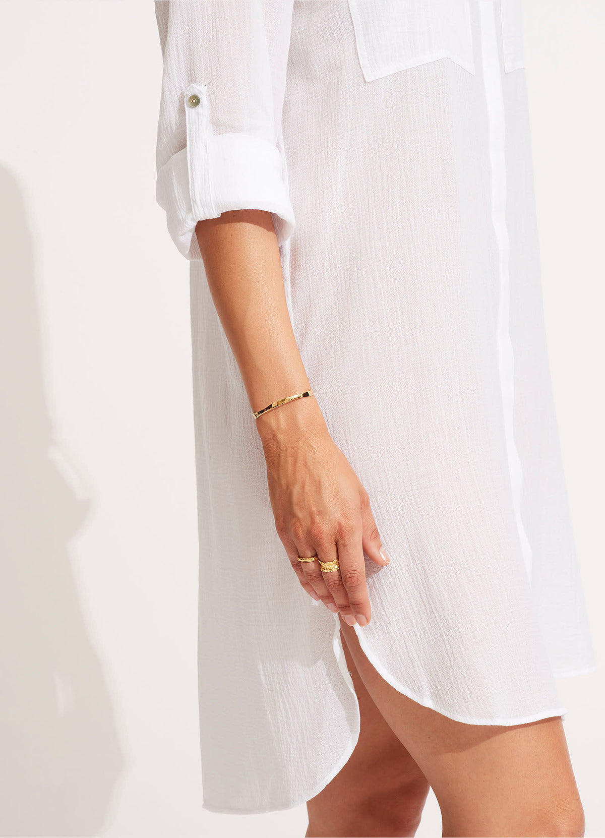 Womens Crinkle Twill Beach Dress Shirt White - Image 5
