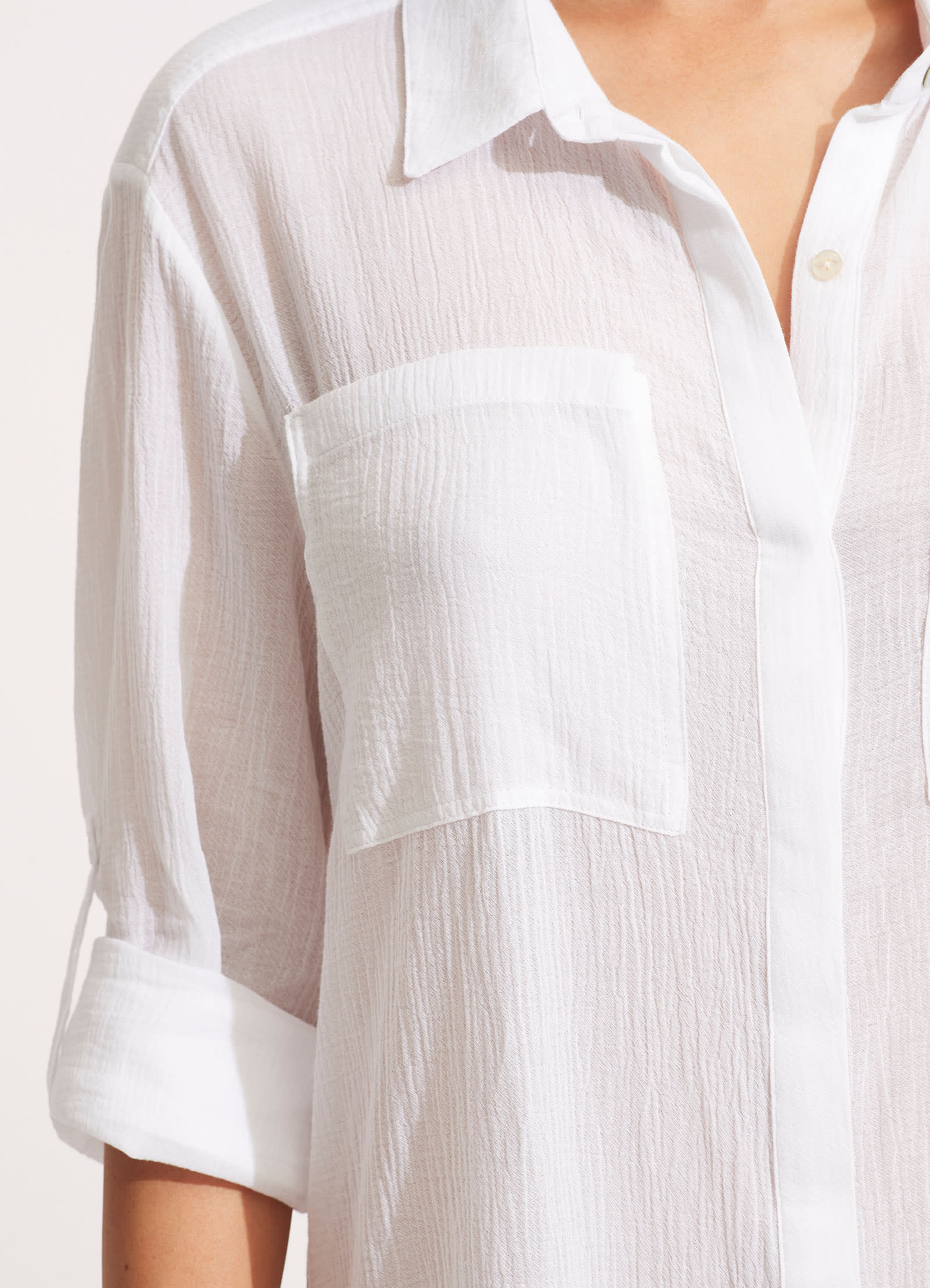 Womens Crinkle Twill Beach Dress Shirt White - Image 6