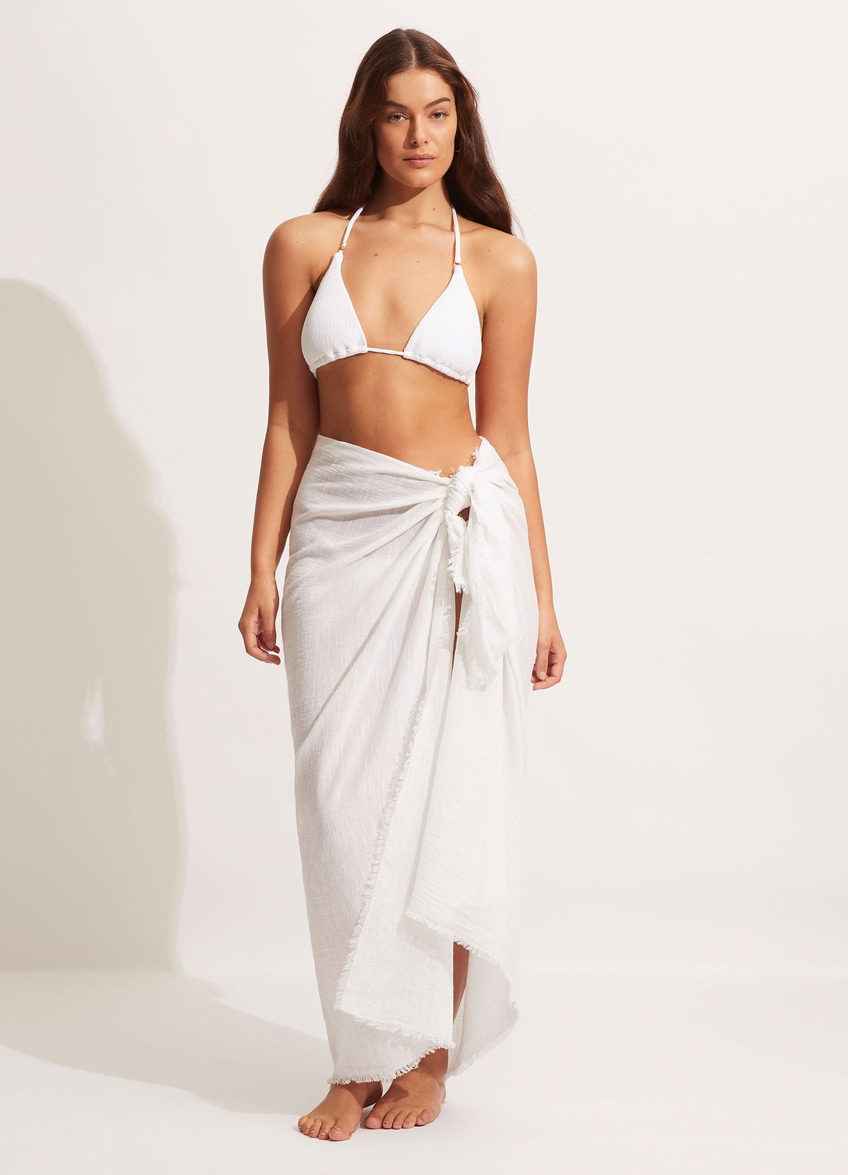 Textured Cotton Beach Wrap White - Image 1