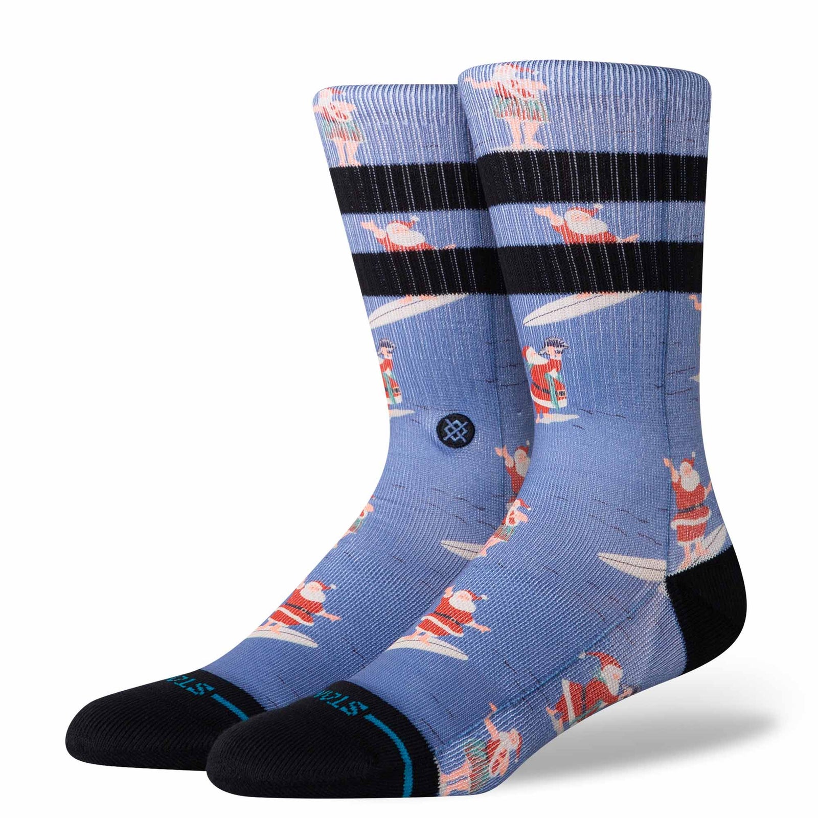 Surfing Santa Crew Socks Blue - Image 1