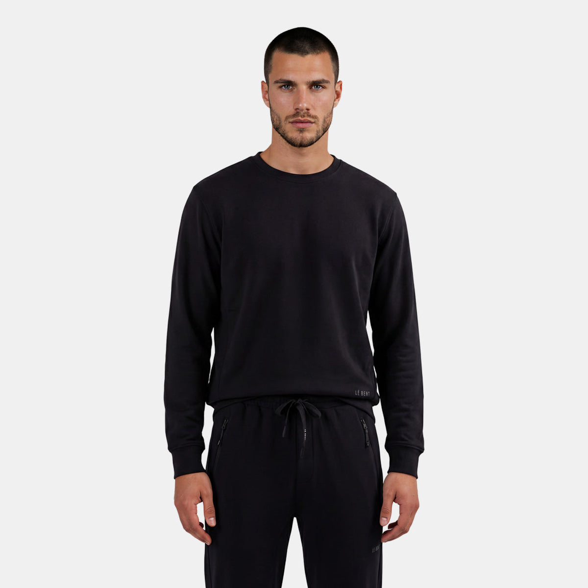 Mens Merino Heavyweight Grid Fleece Sweater Black - Image 1
