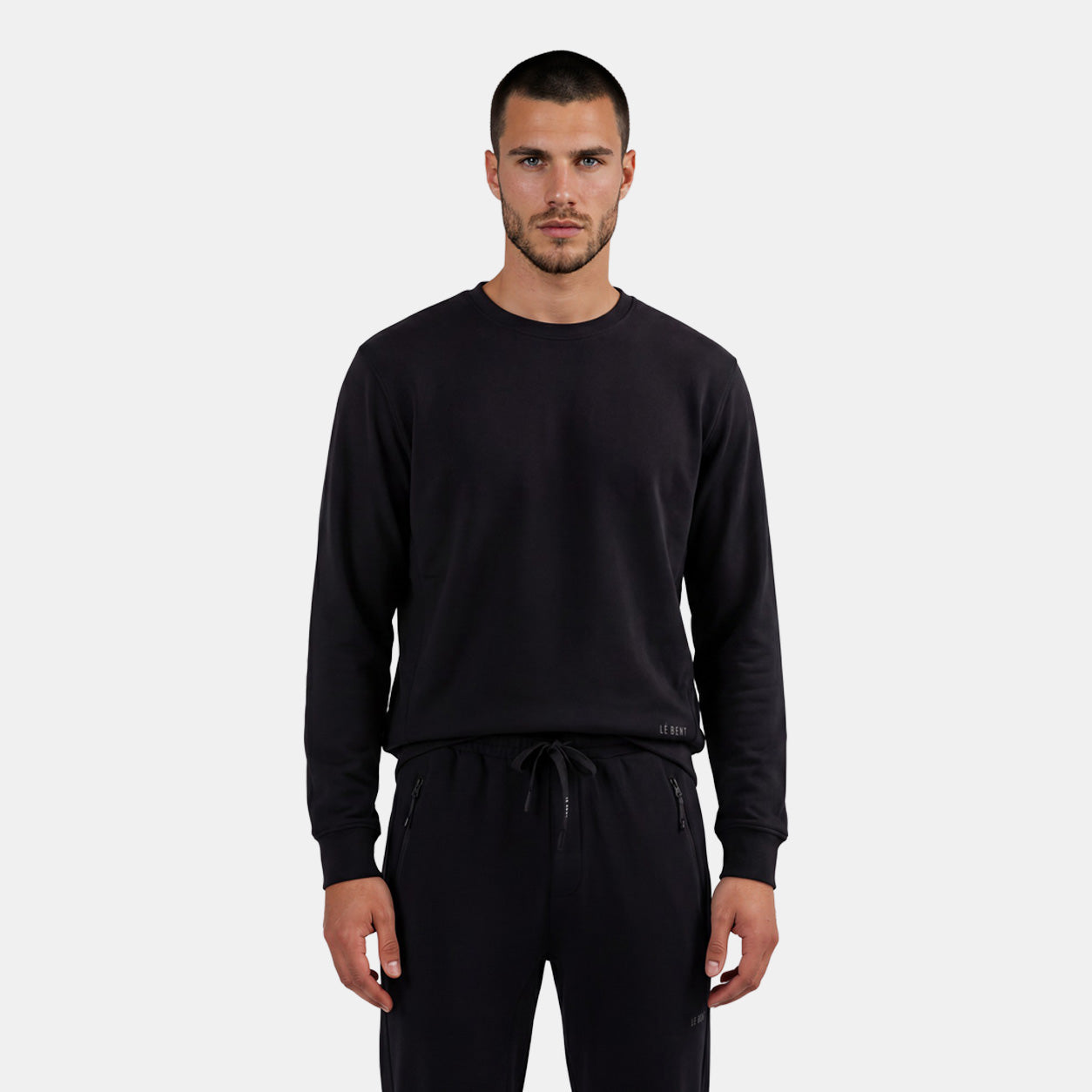 Mens Merino Heavyweight Grid Fleece Sweater Black - Image 1