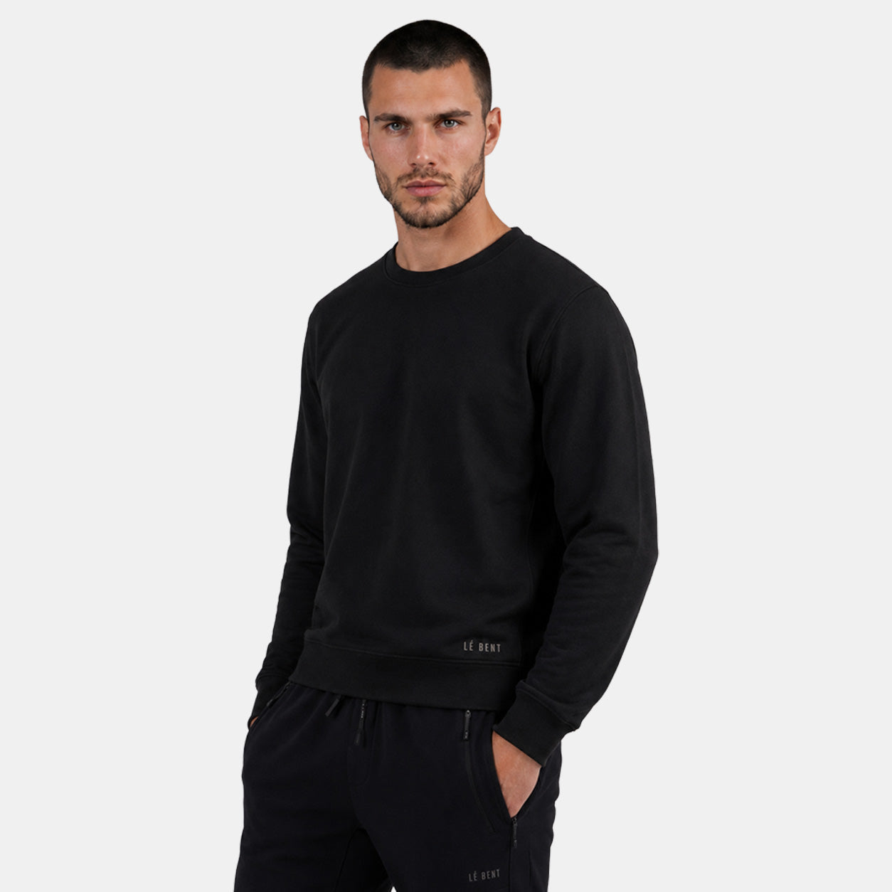 Mens Merino Heavyweight Grid Fleece Sweater Black - Image 2