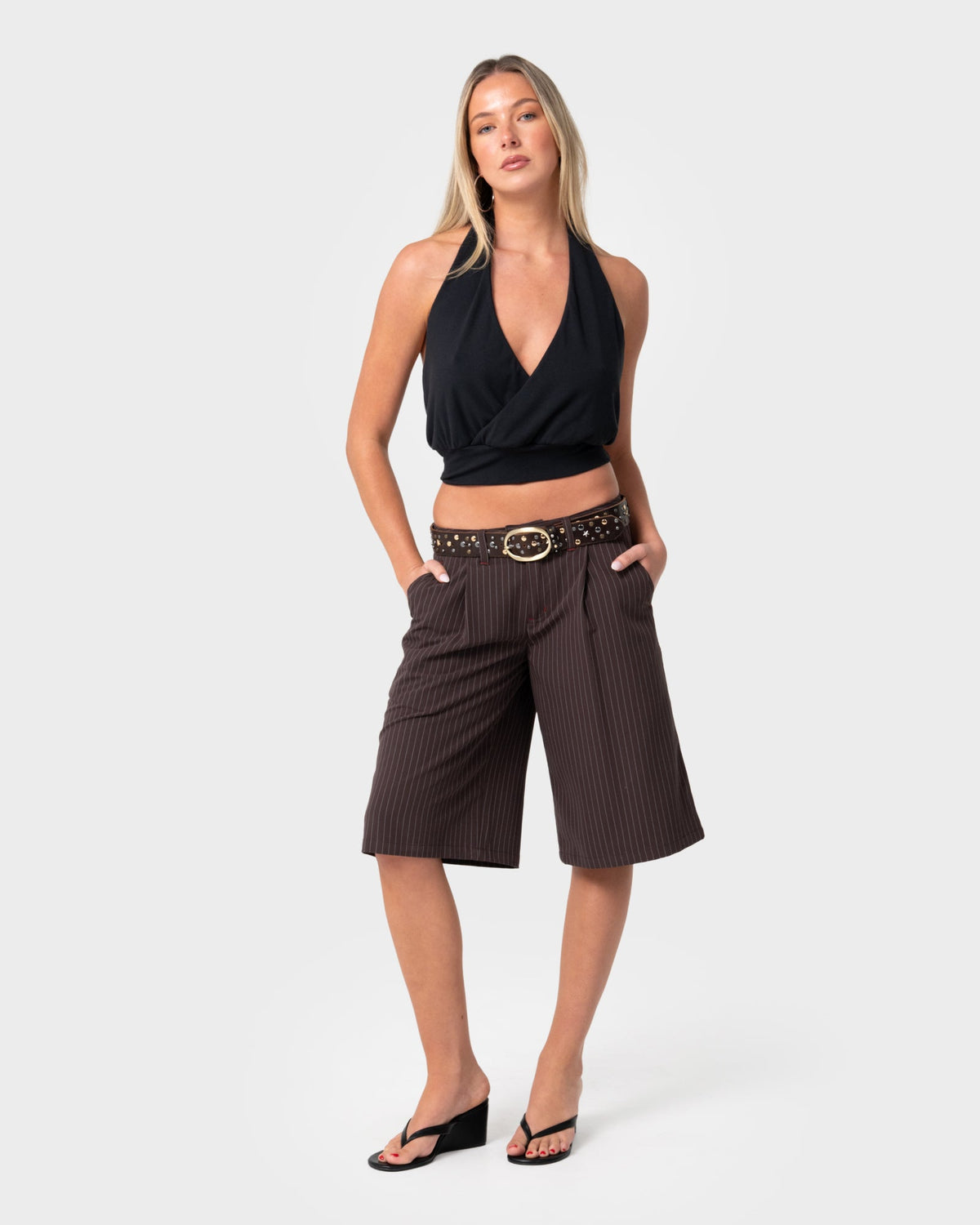 Big Bad Finance Mommy Low Rise Short Java Pinstripe - Image 3