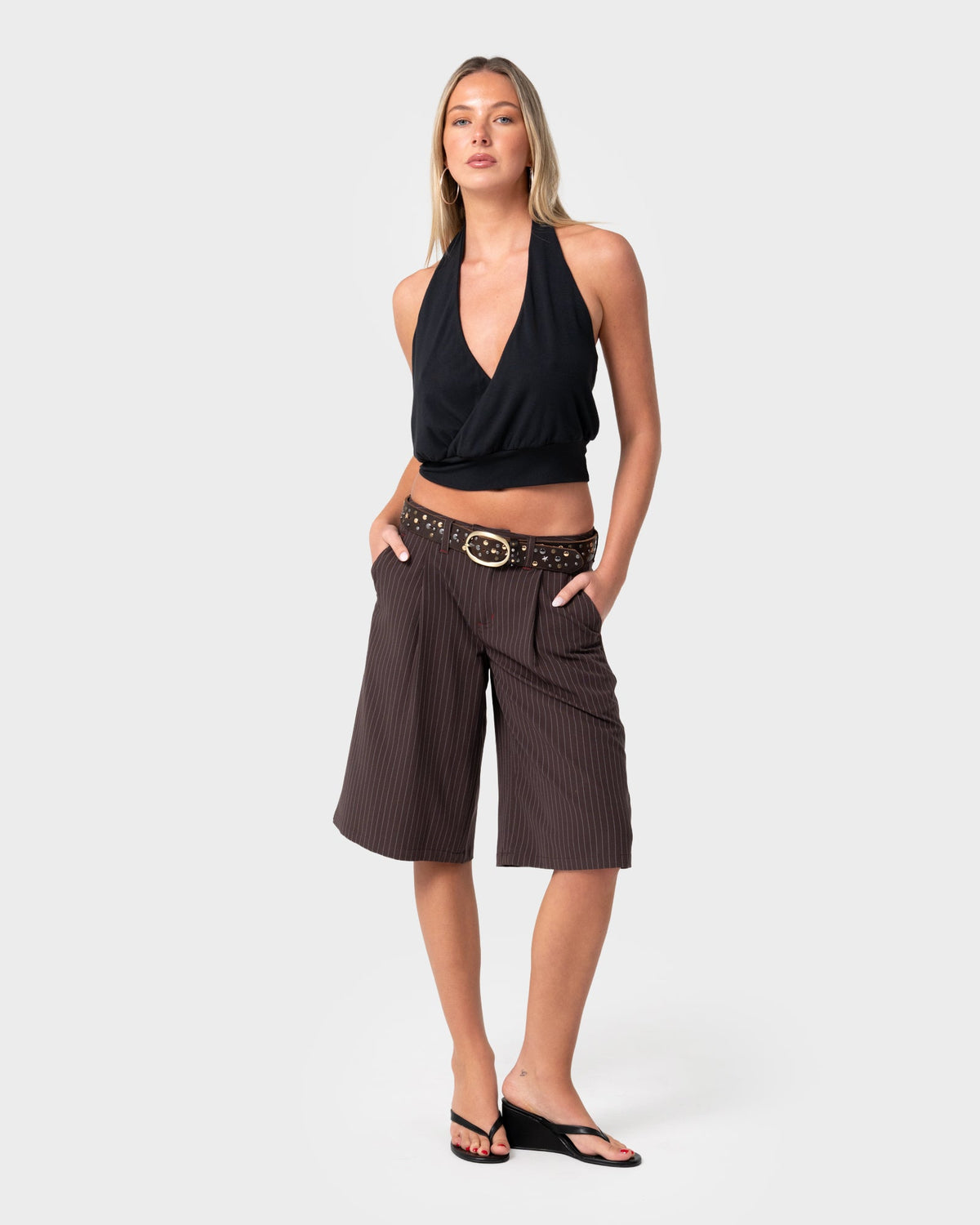 Big Bad Finance Mommy Low Rise Short Java Pinstripe - Image 1