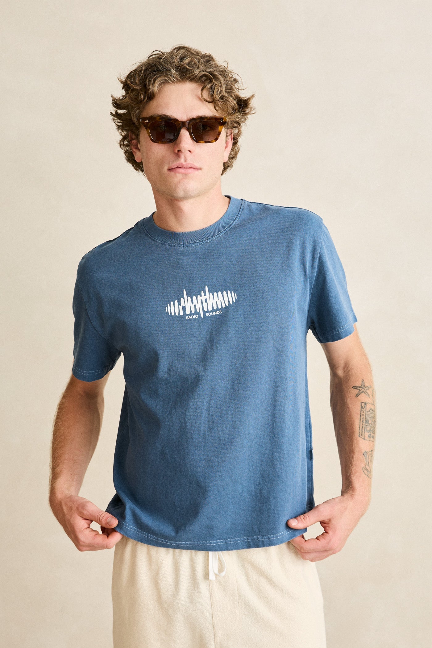 Mens Sounds Contrast Band T Shirt Blue - Image 2