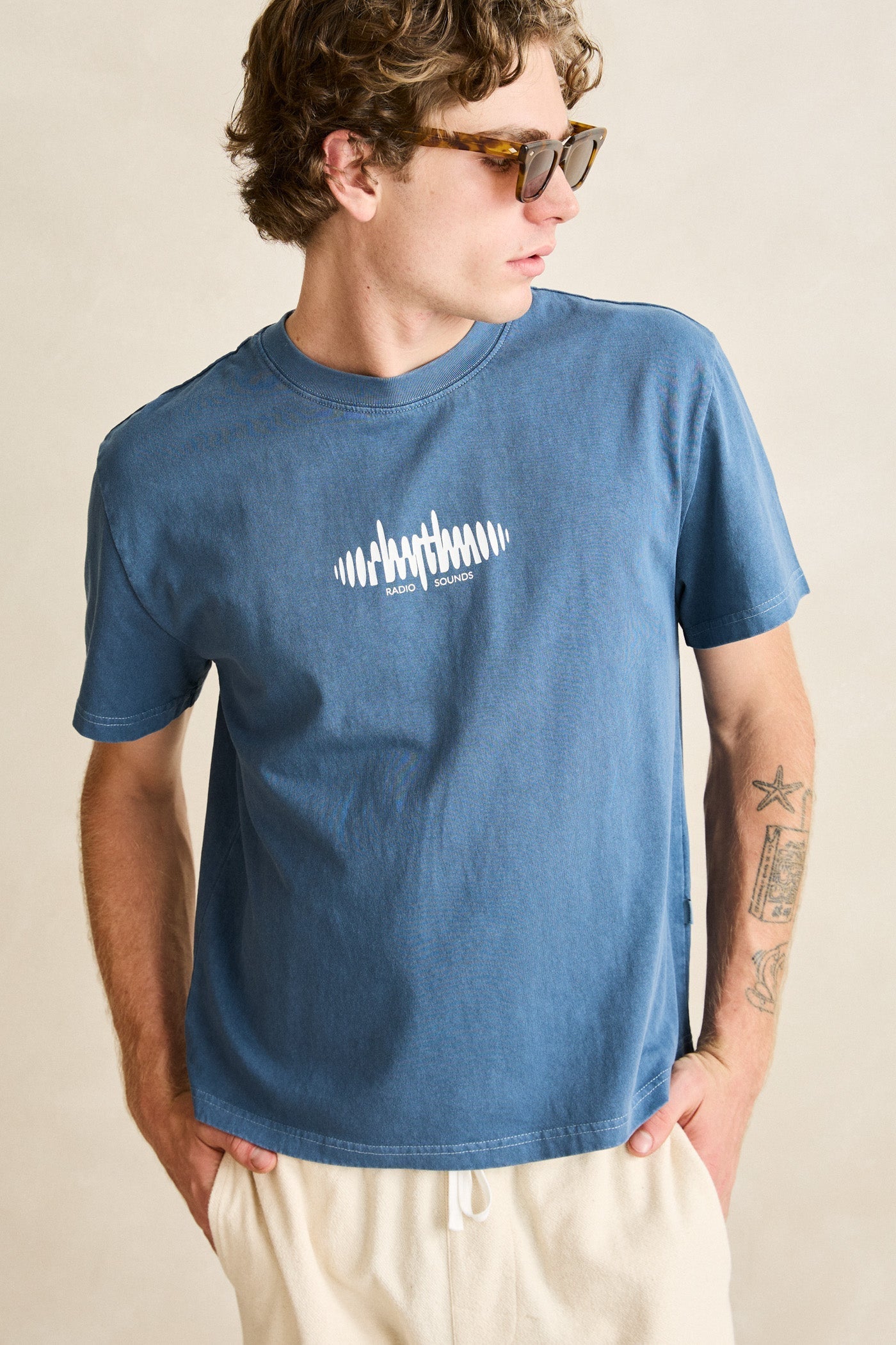 Mens Sounds Contrast Band T Shirt Blue - Image 3
