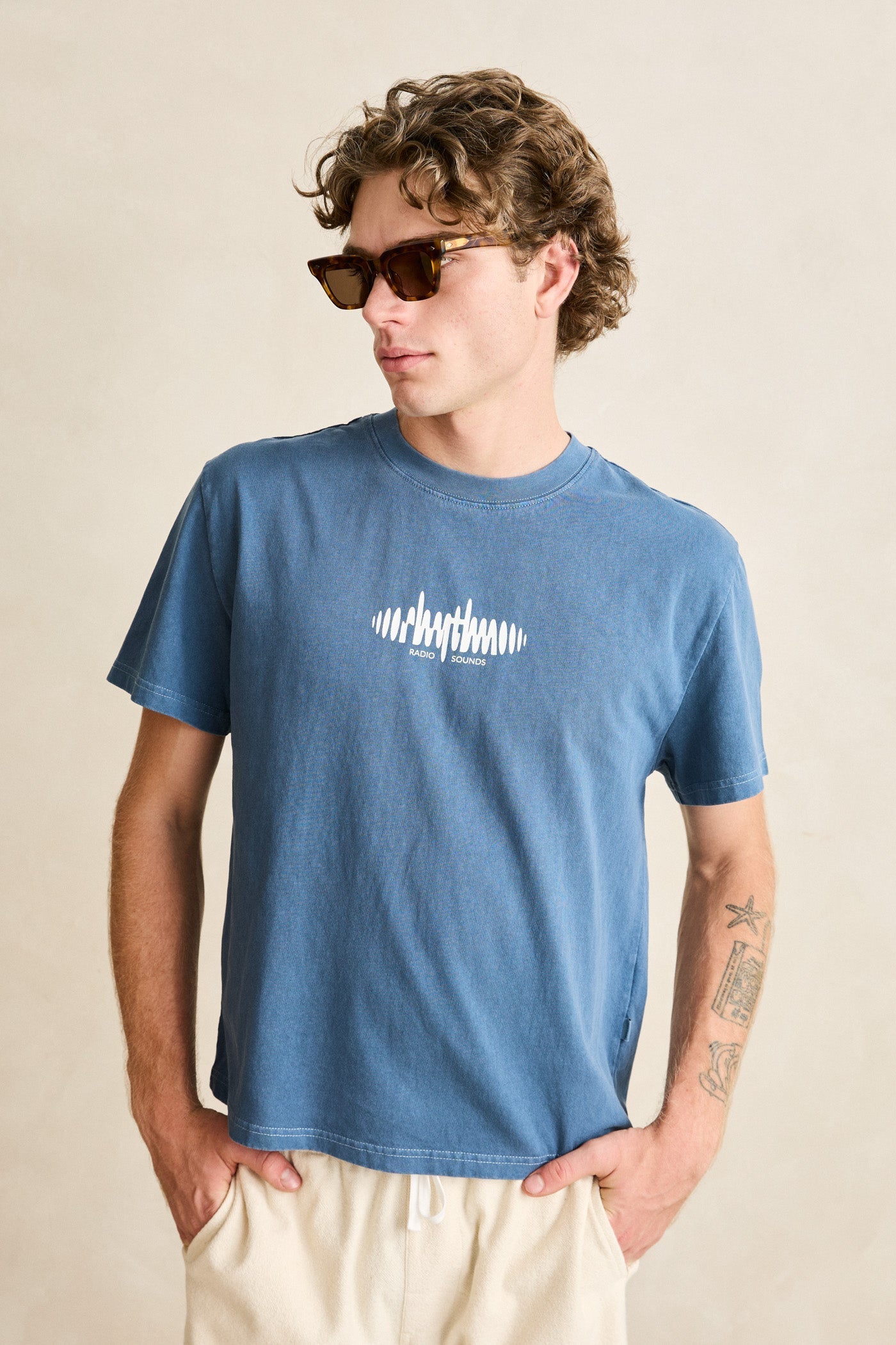 Mens Sounds Contrast Band T Shirt Blue - Image 6